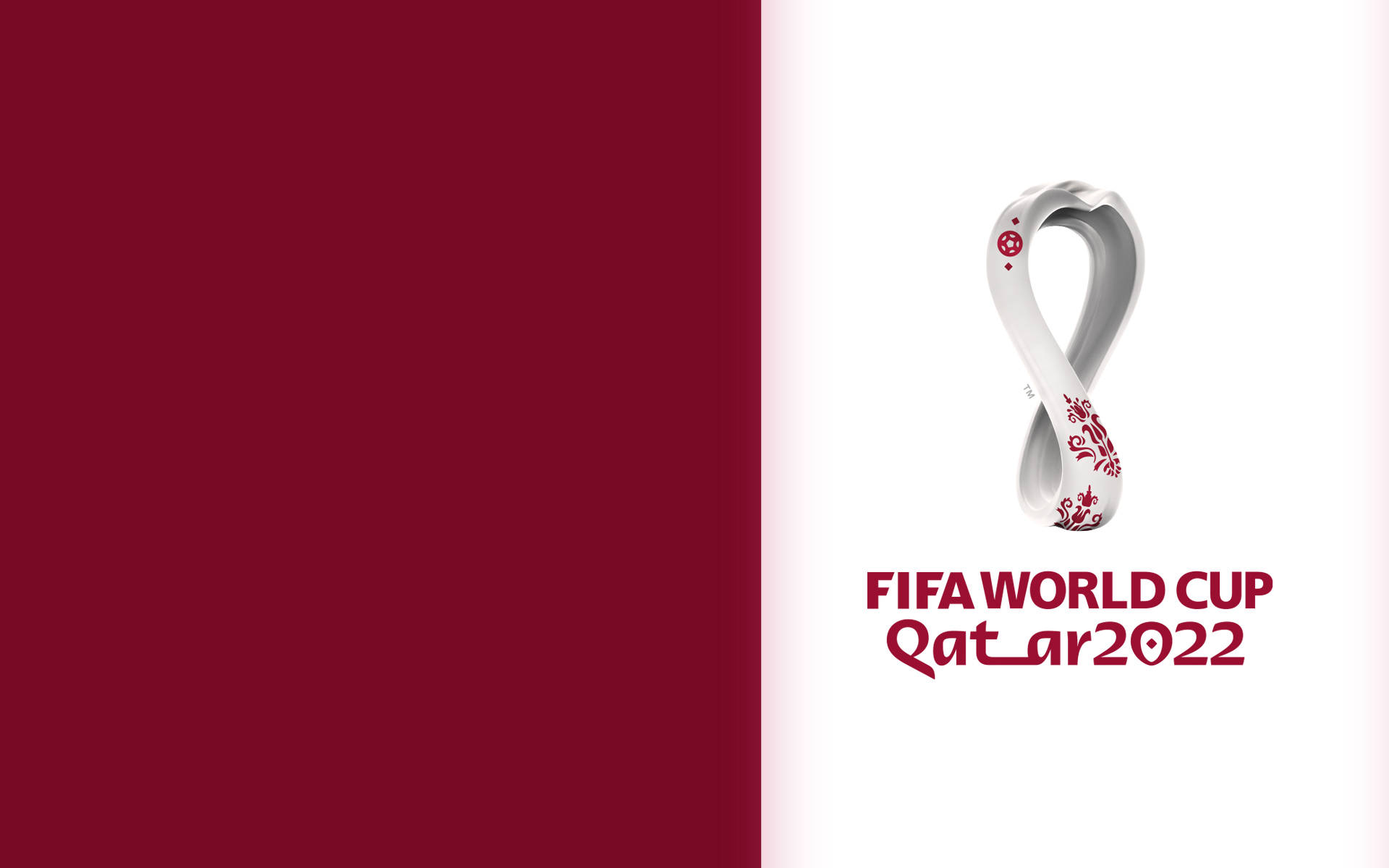 World 桌布 壁紙 — 白色FIFA世界盃卡達2022標誌，帶有紅色花卉圖案，背景分為栗色和白色。