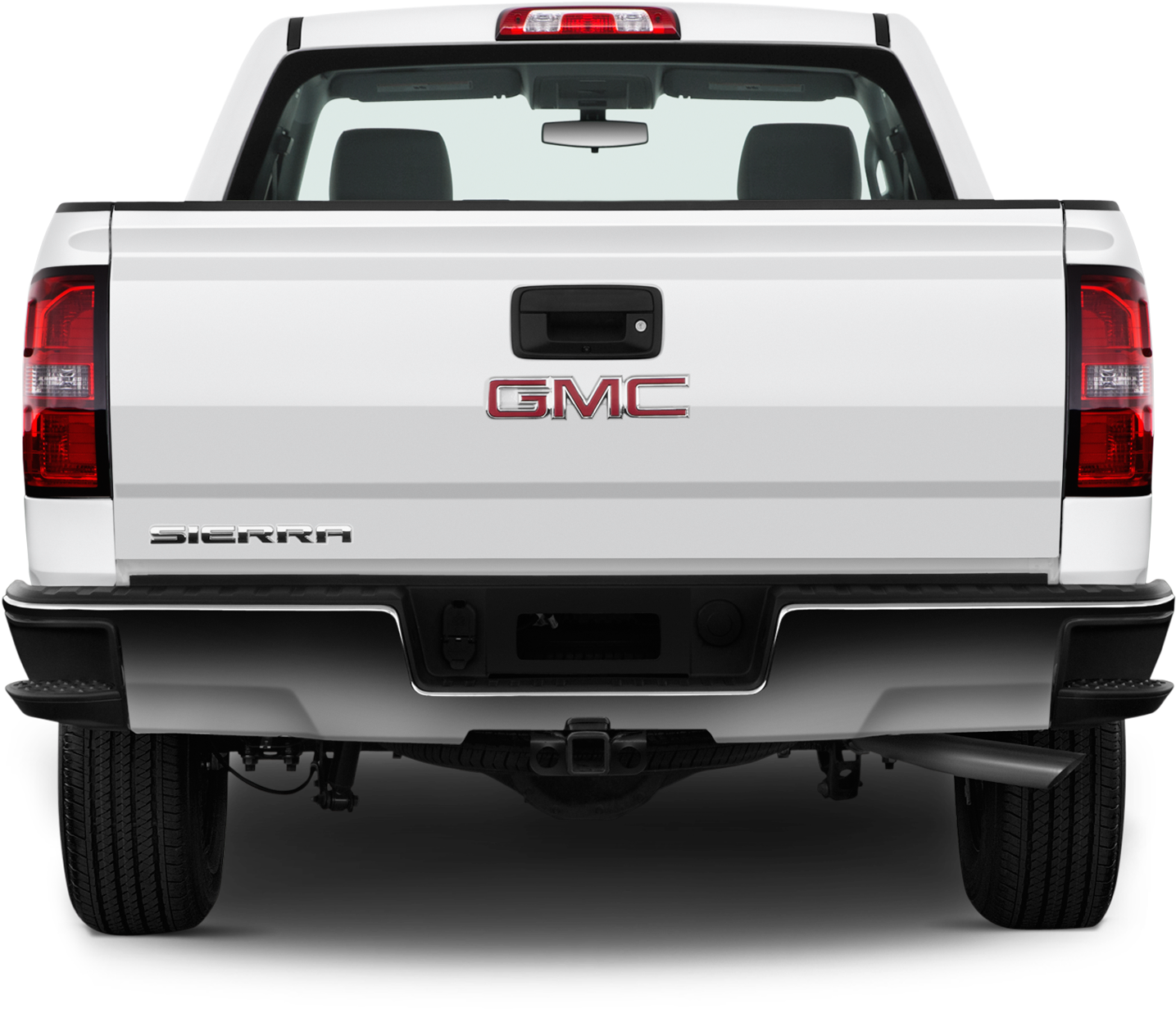 GMC 桌布 壁紙 — 白色GMC Sierra皮卡車的後視圖，帶有紅色尾燈和鍍鉻裝飾，背景為黑色。