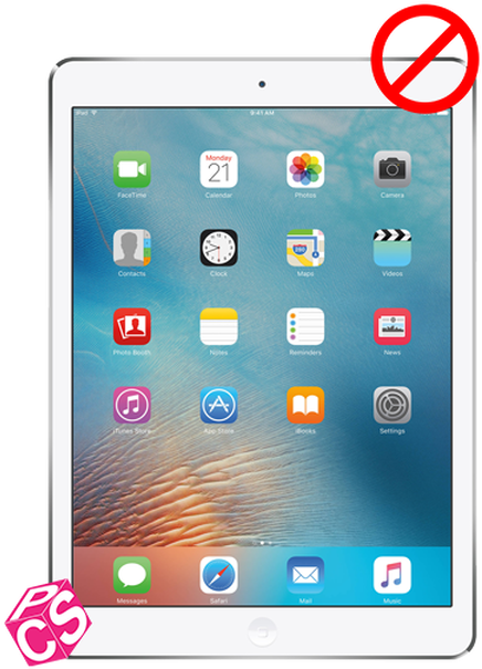 iPad Pro 桌布 壁紙 — 白色iPad顯示iOS主畫面，帶有應用程式圖標，背景為藍色和橙色抽象壁紙。