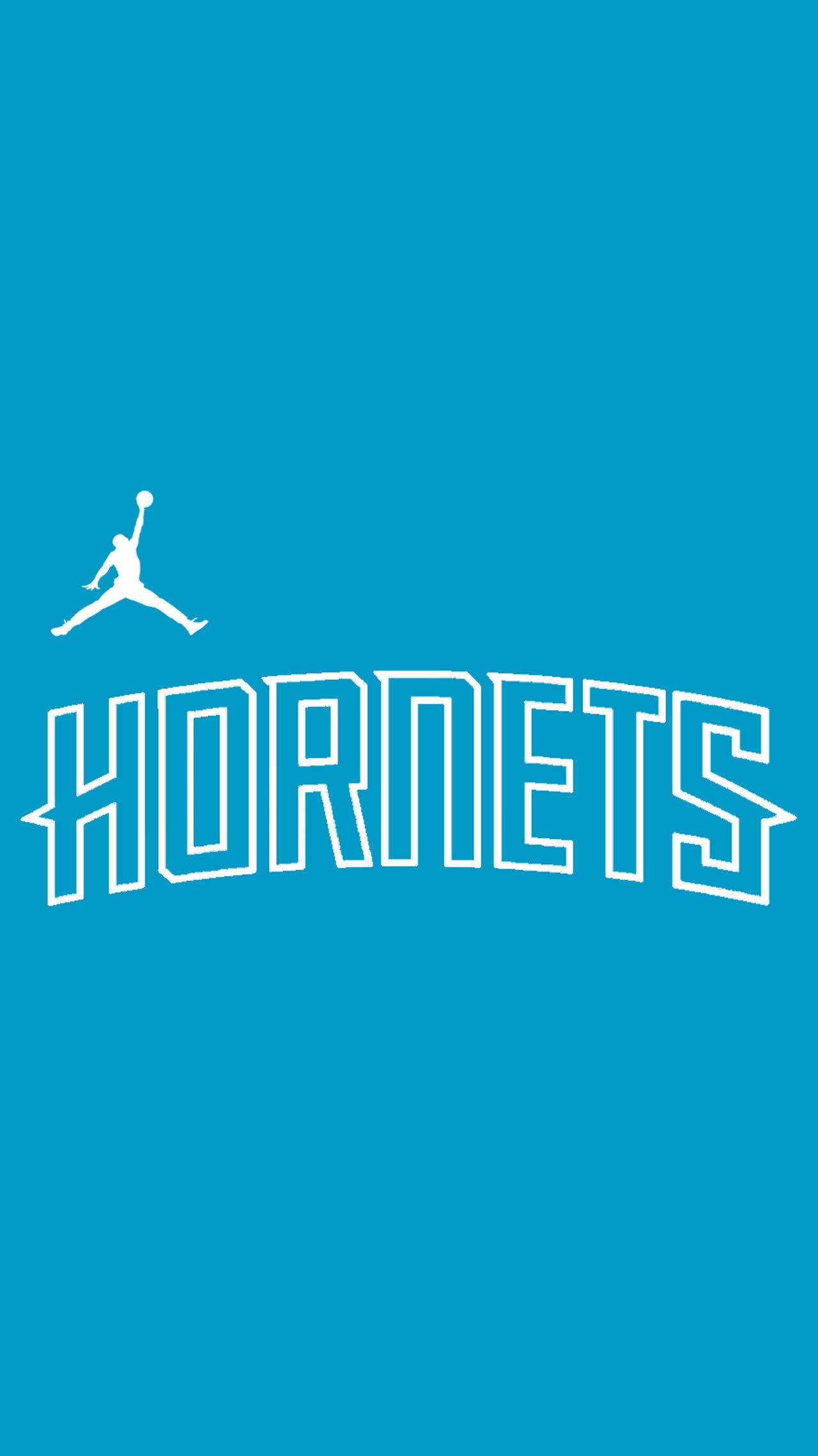 Hornets 桌布 壁紙 — 白色Jordan標誌和Hornets文字在純青色背景上。