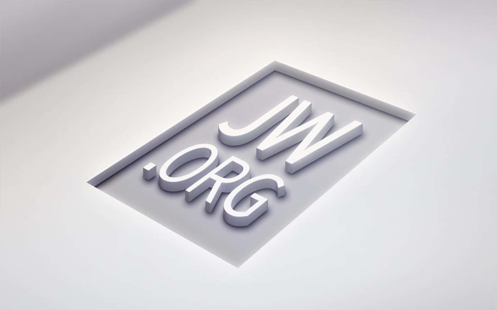 3D白色JW.ORG標誌字母嵌入灰色牆面。 — 3D 桌面 GIF 壁紙