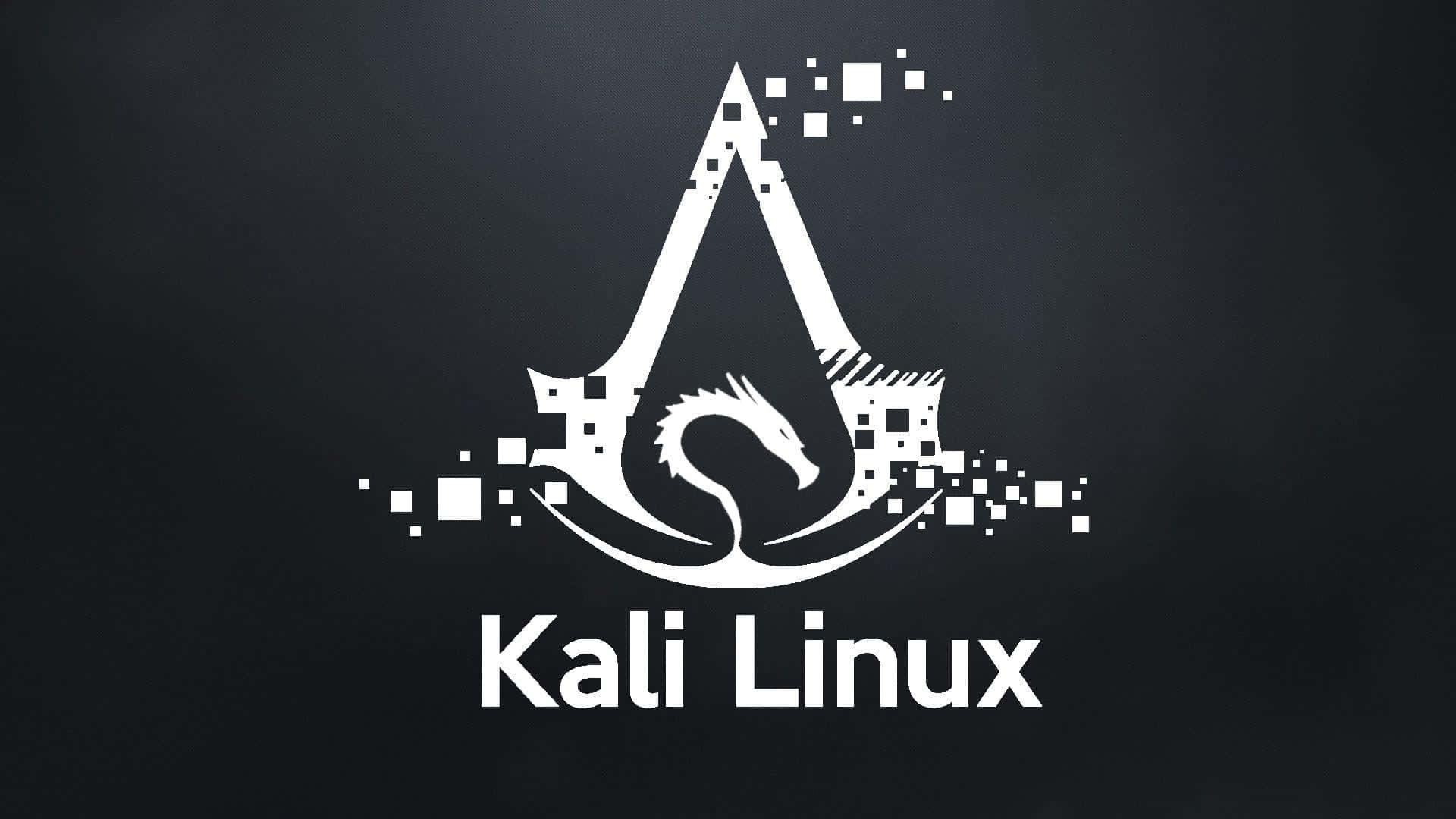 Kali Linux 桌布 壁紙 — 白色Kali Linux標誌，帶有龍和像素化元素，背景為深色漸變。