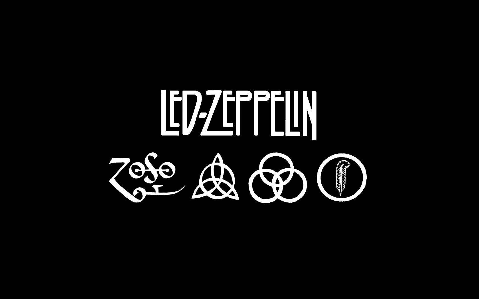 band 桌布 壁紙 — 白色Led Zeppelin樂隊標誌和符號在純黑色背景上形成鮮明對比。