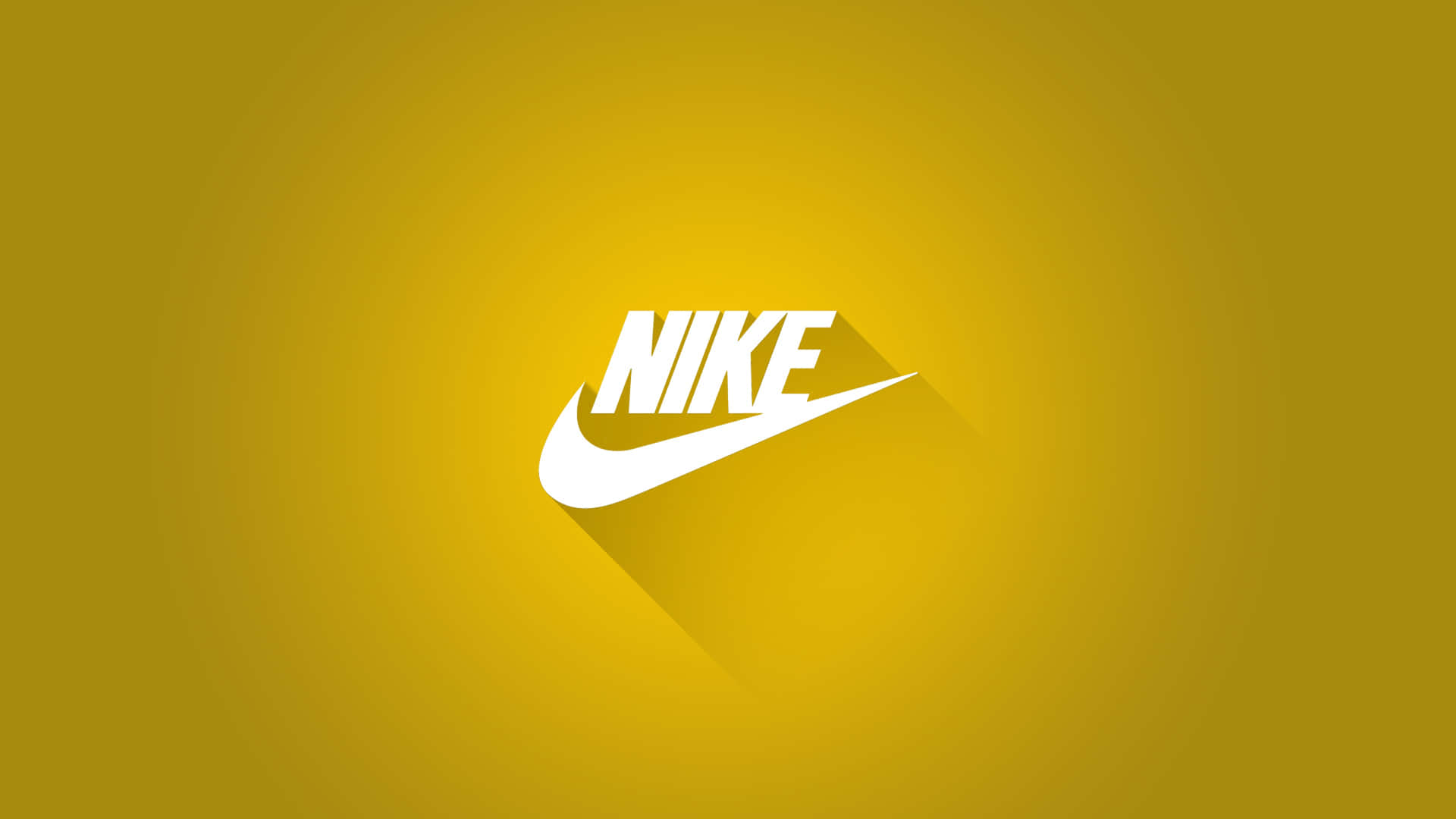 Nike 桌布 壁紙 — 白色Nike標誌帶有長陰影，居中於漸變金黃色背景上。