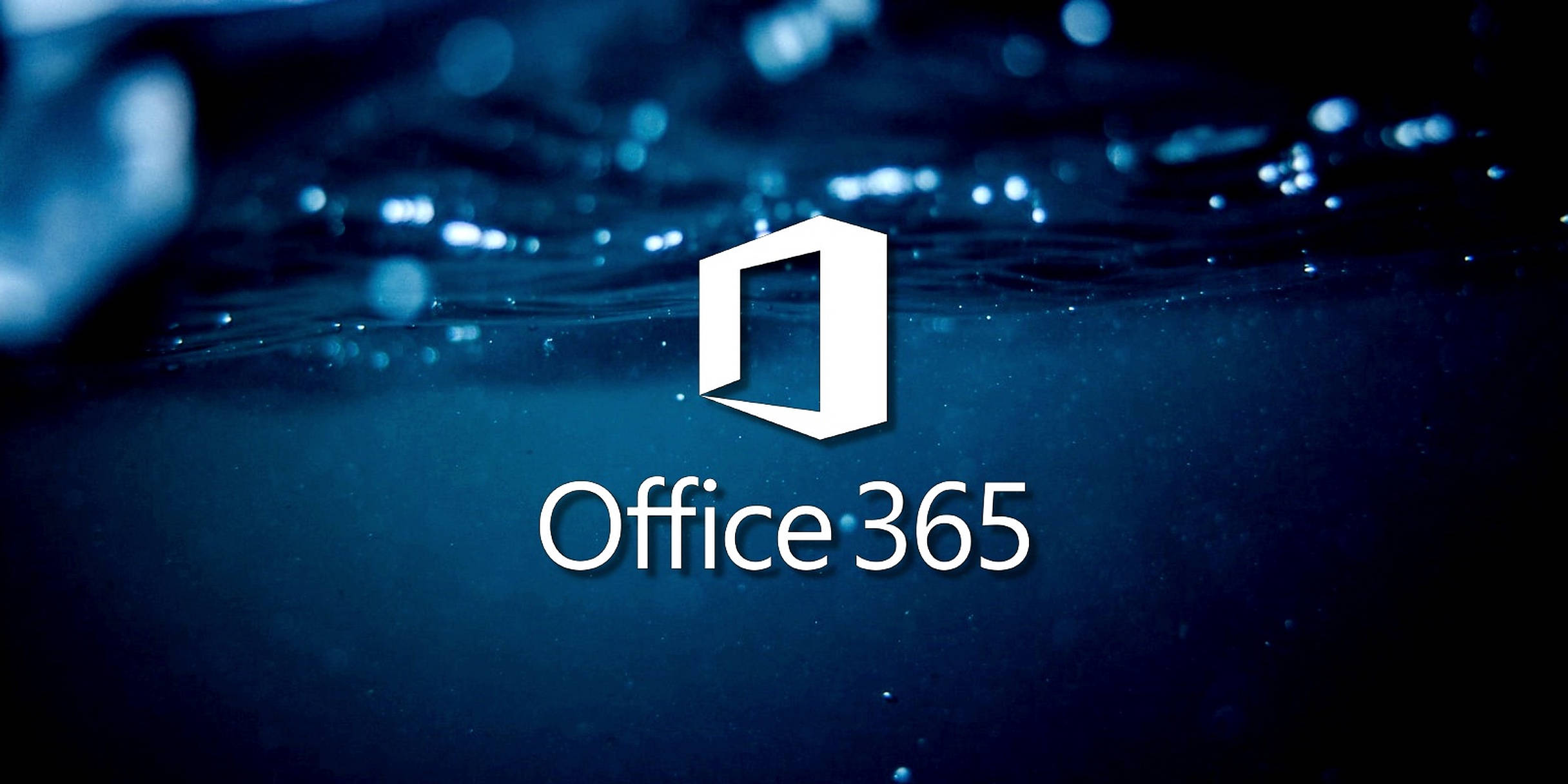 Office 365 桌布 壁紙 — 白色Office 365標誌在深藍色、充滿氣泡的背景水下寧靜地漂浮。