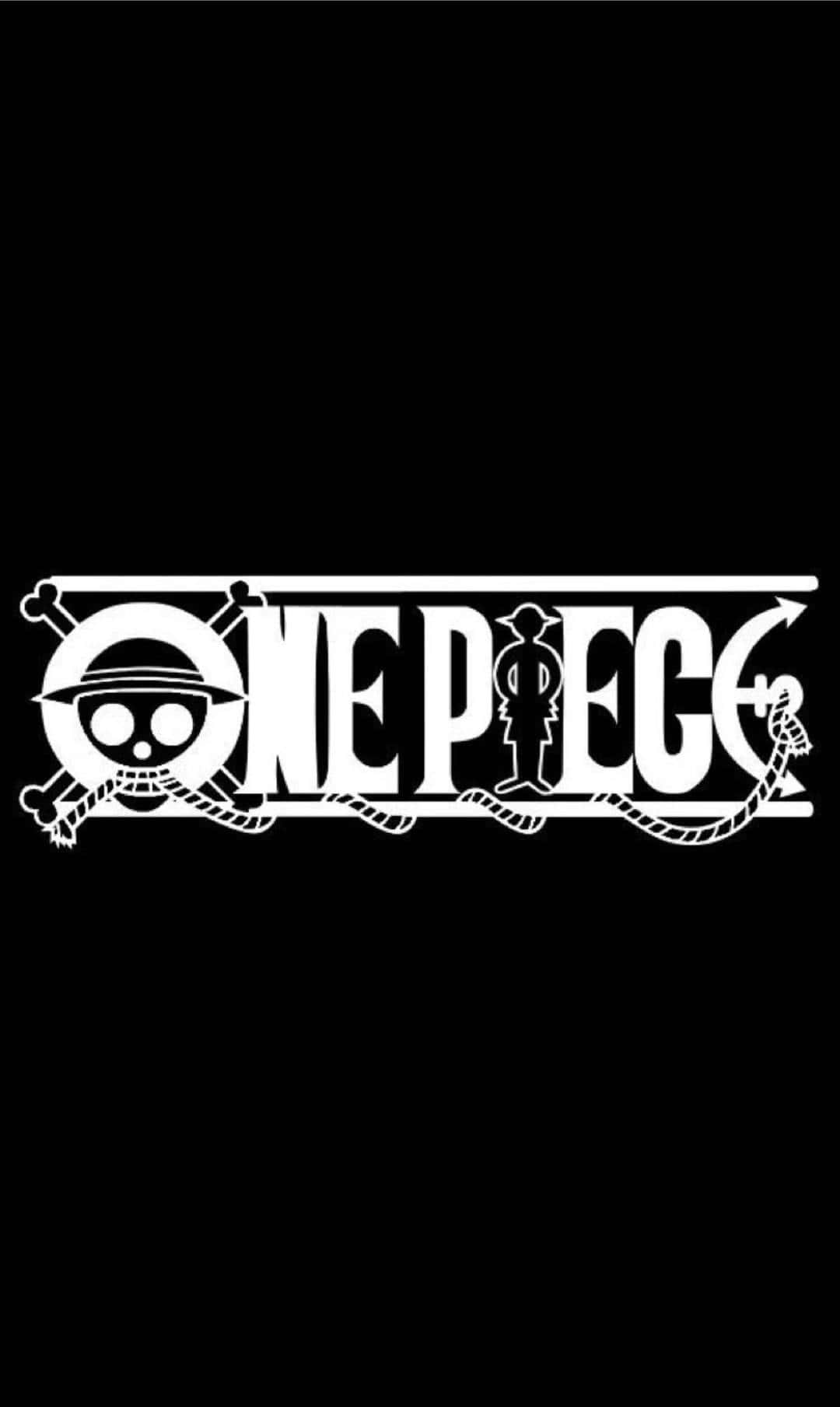 動漫 桌布 壁紙 — 白色One Piece標誌，骷髏帽和繩索細節居中於純黑色背景上。