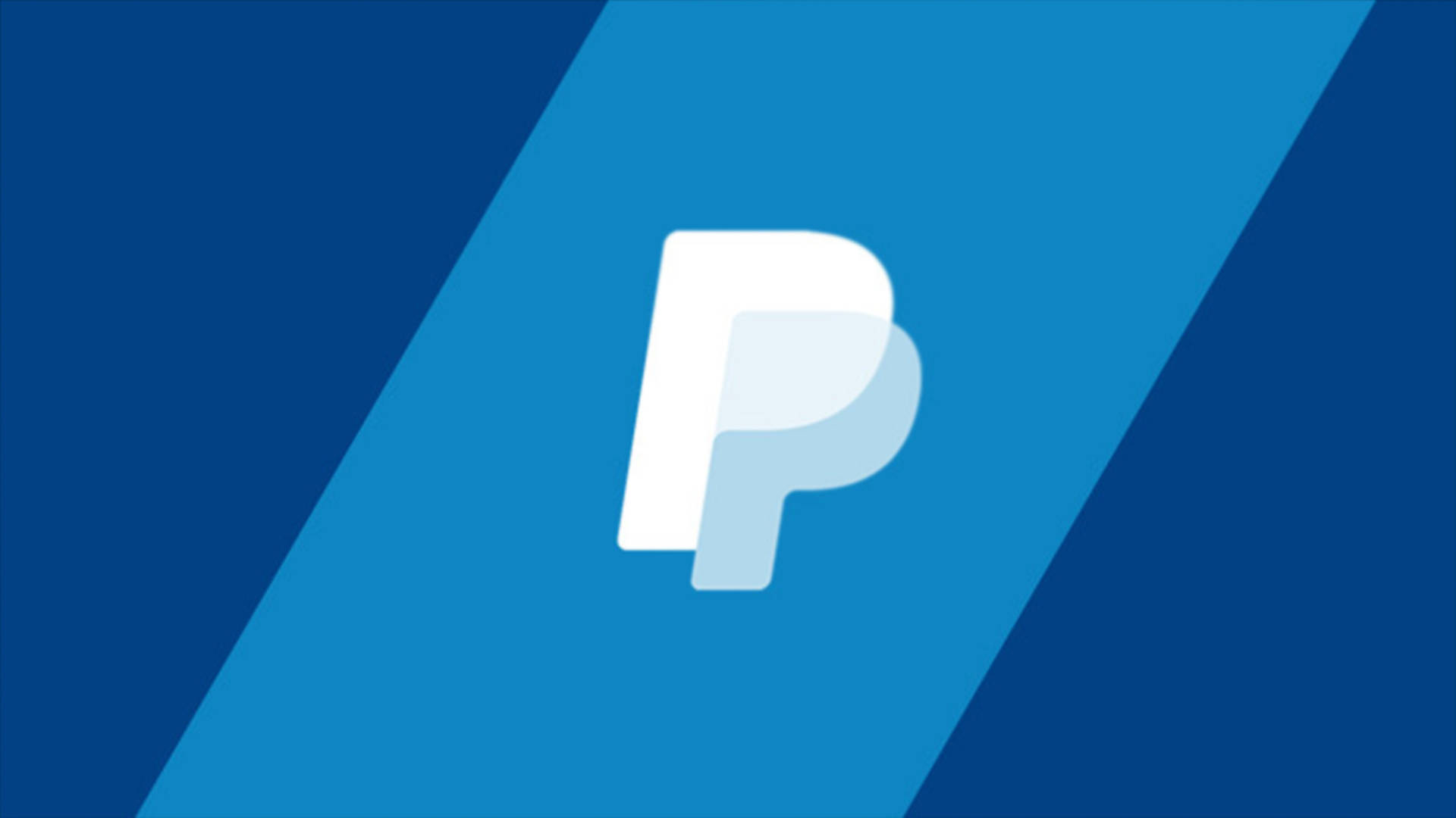 PayPal 桌布 壁紙 — 白色PayPal標誌居中於帶有對角線條的動態藍色漸變背景上。
