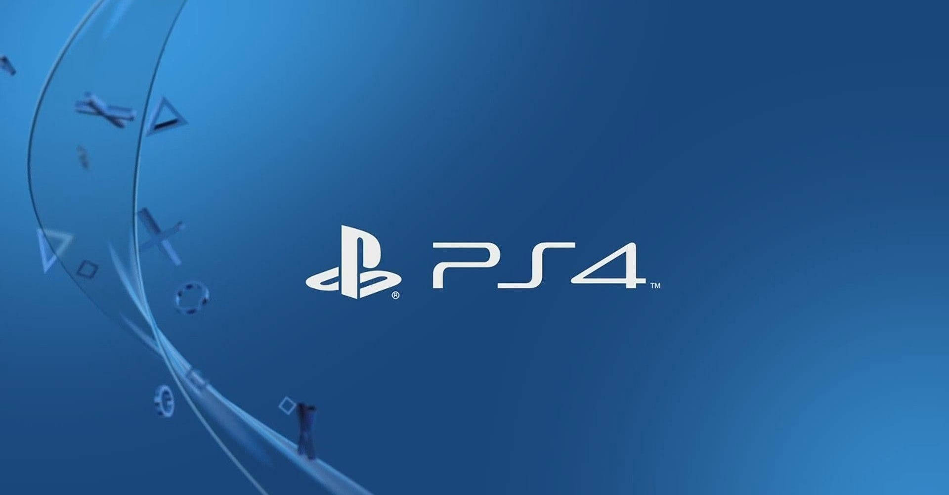 PlayStation 4標誌，帶有漂浮的控制器符號，藍色漸變背景。 — Ps4 壁紙
