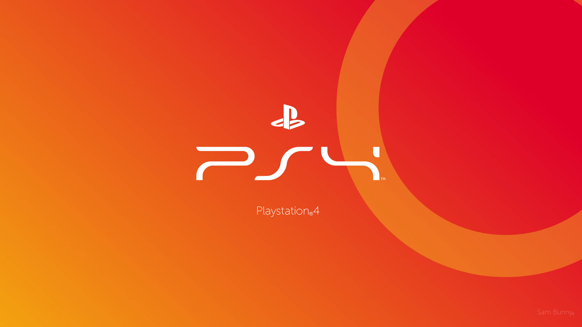 Best Ps4 桌布 壁紙 — 白色PlayStation 4標誌居中，背景為鮮豔的橙紅色漸變，帶有大型圓形圖案。