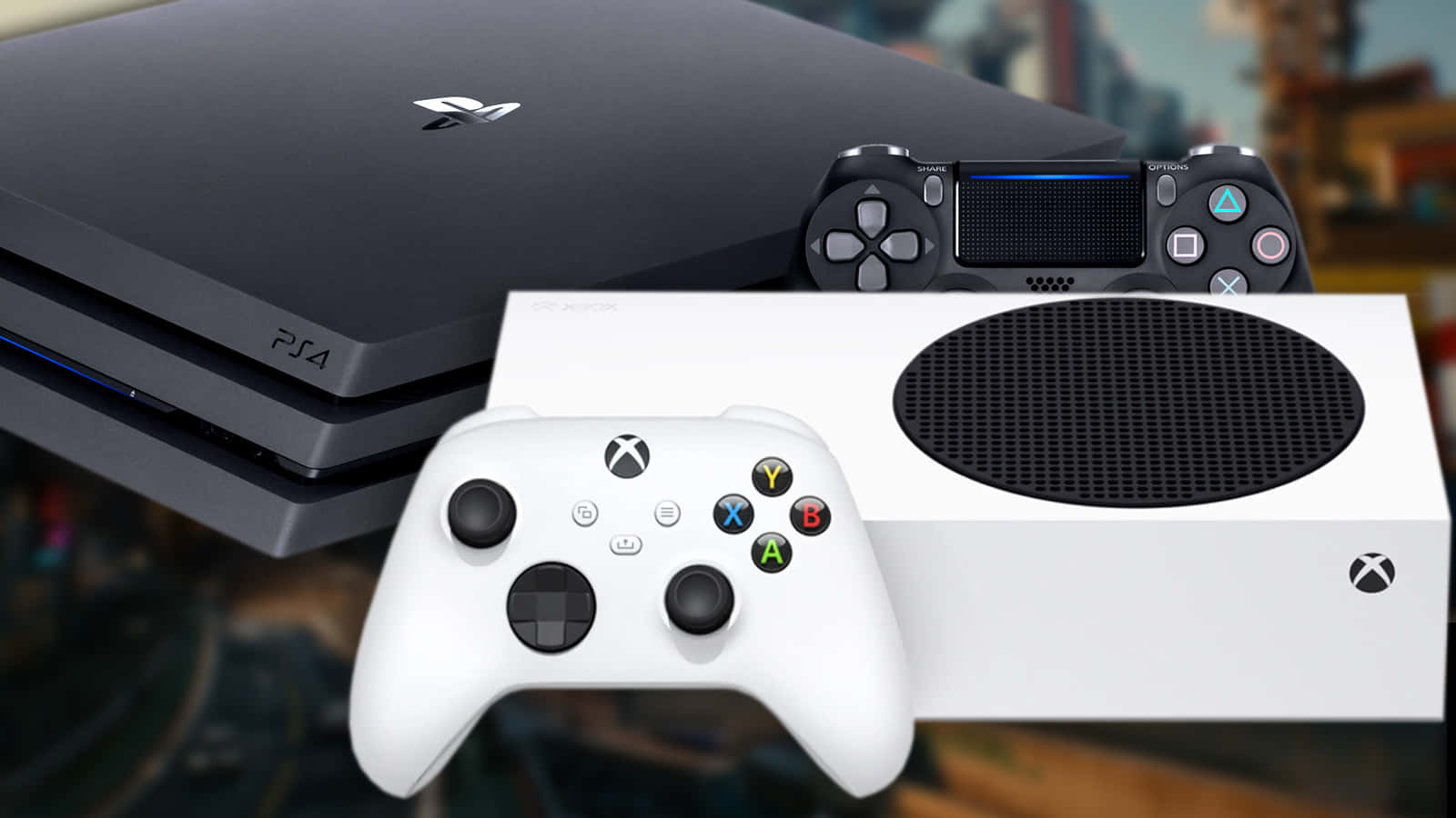 白色PS4主機搭配兩支控制器與一款遊戲 壁紙
