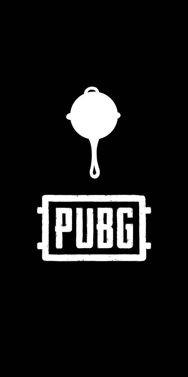 Pubg Logo 桌布 壁紙 — 白色PUBG標誌配煎鍋圖案在黑色背景上的極簡設計。
