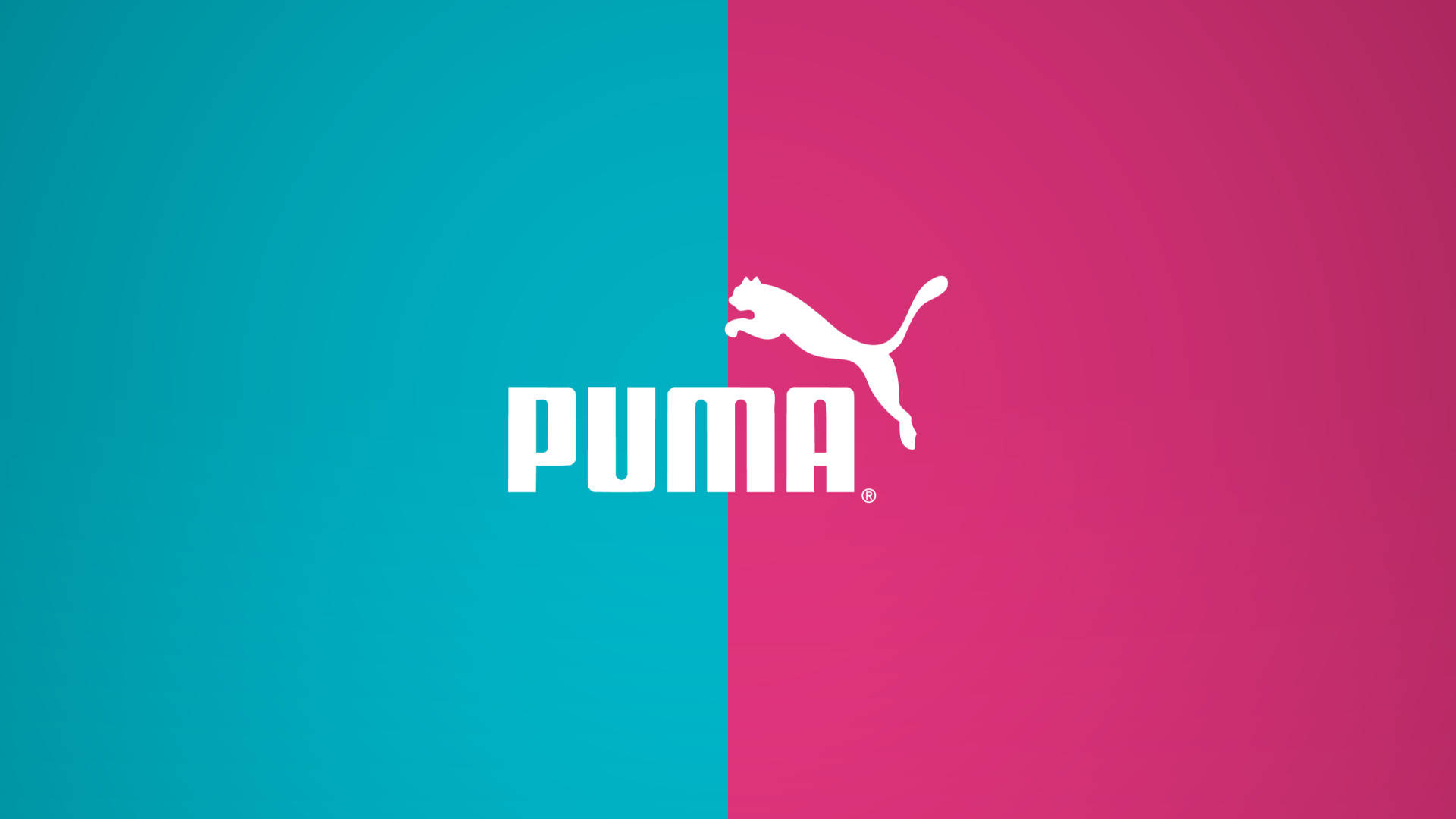 Puma 桌布 壁紙 — 白色Puma標誌居中，背景分為青綠色和洋紅色。