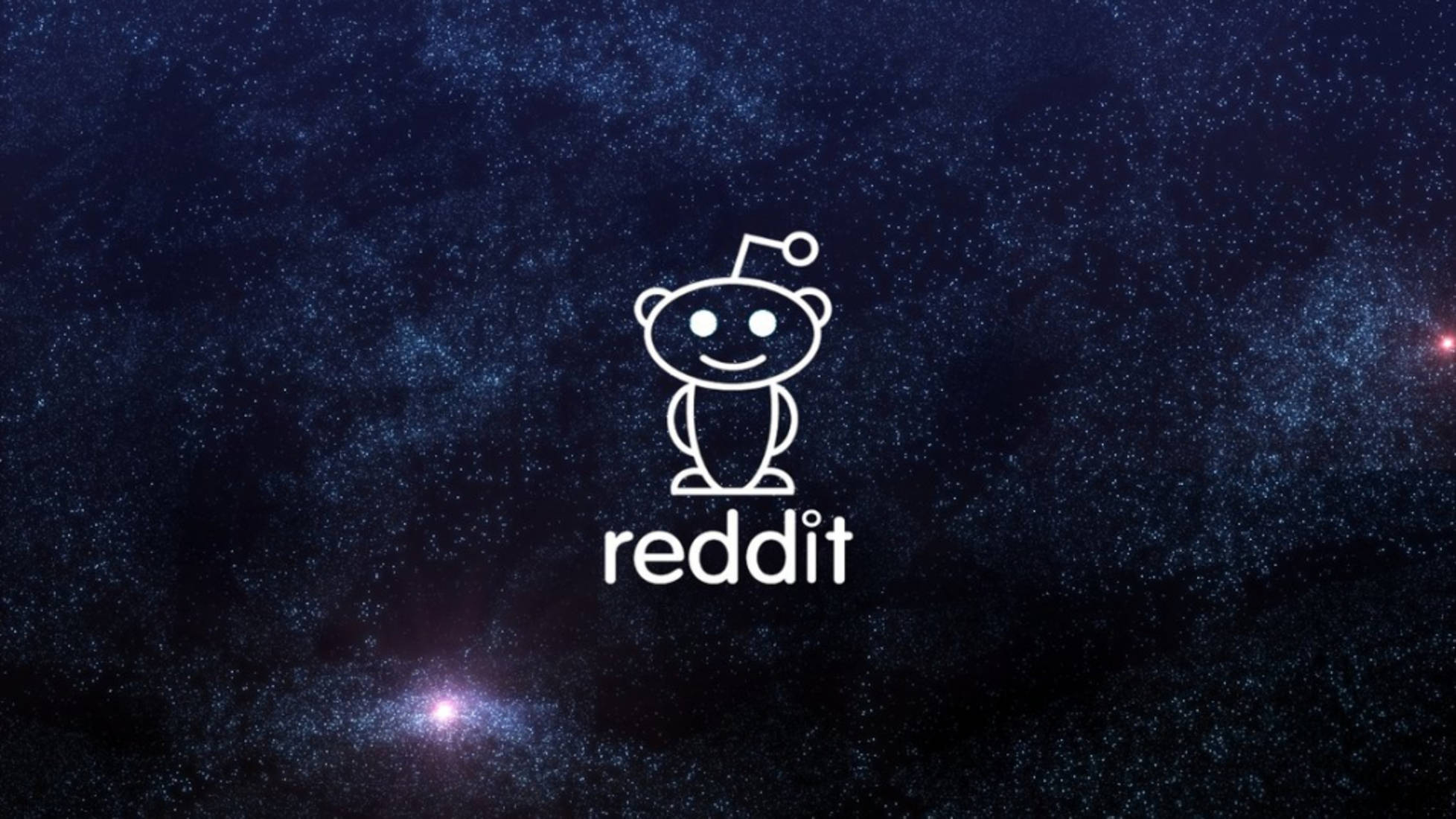 reddit 桌布 壁紙 — 白色Reddit外星人標誌居中於深藍色星空背景，帶有發光星雲。