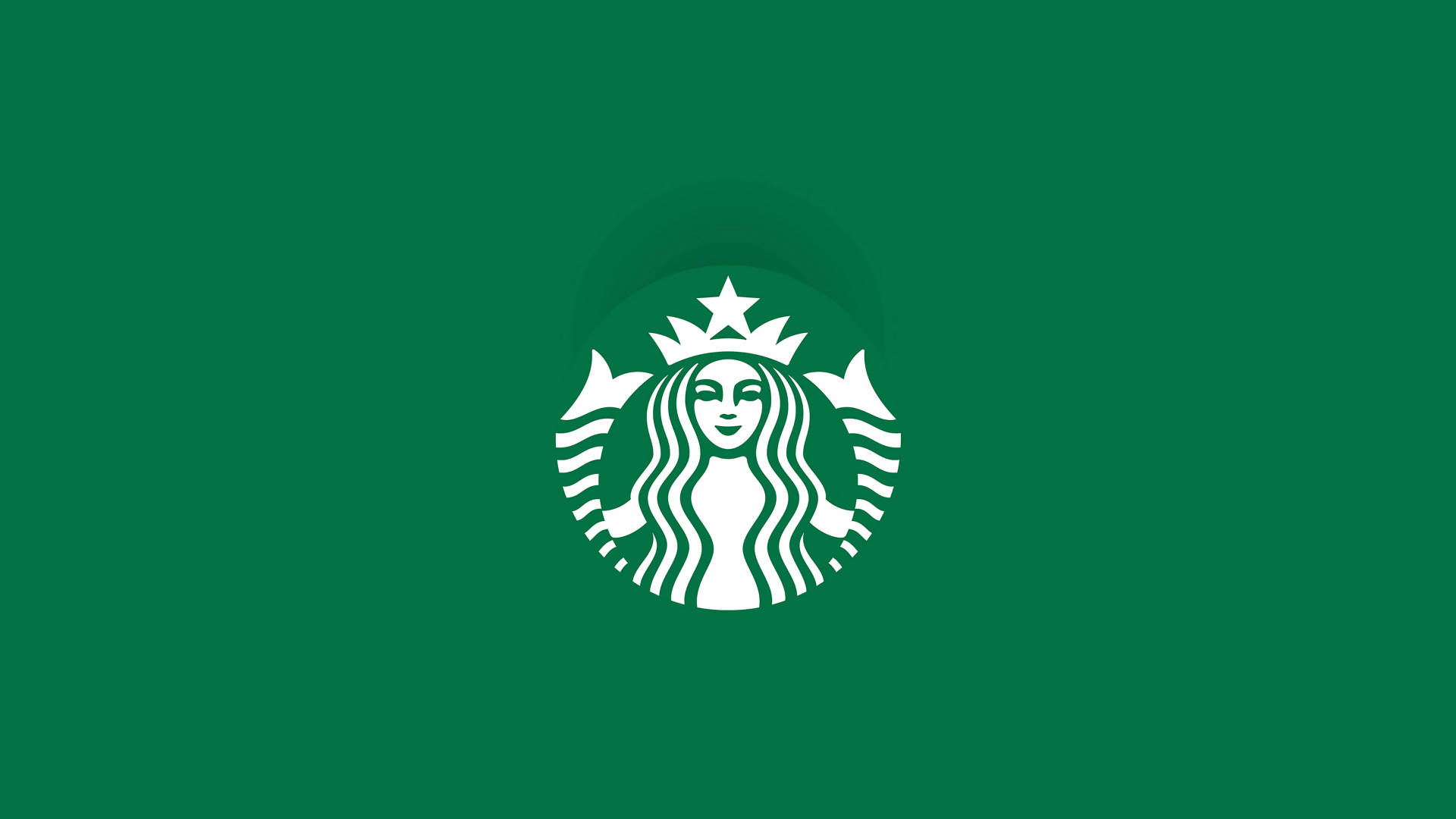 星巴克 桌布 壁紙 — 白色Starbucks海妖標誌居中於純綠色背景上，帶有微妙的漸變陰影。