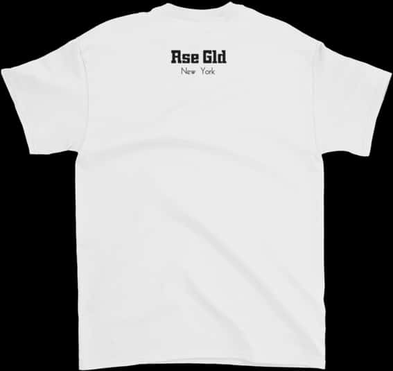 Product 桌布 壁紙 — 白色T恤，黑色背景上印有黑色文字 'Rse Gld New York'。