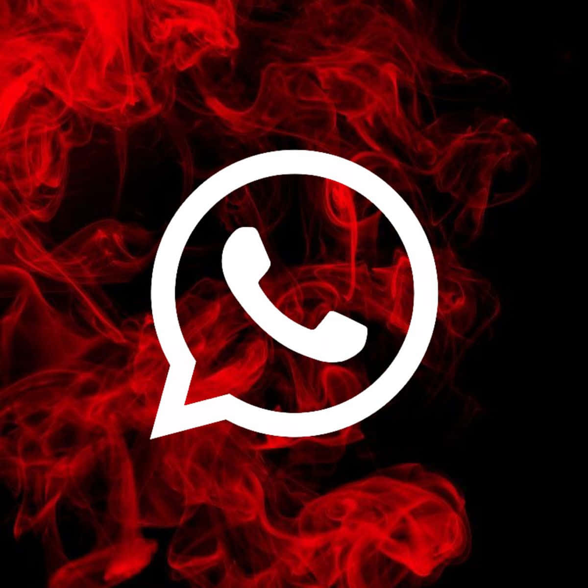 WhatsApp 桌布 壁紙 — 白色WhatsApp標誌從旋轉的紅色煙霧中浮現，背景為黑色。