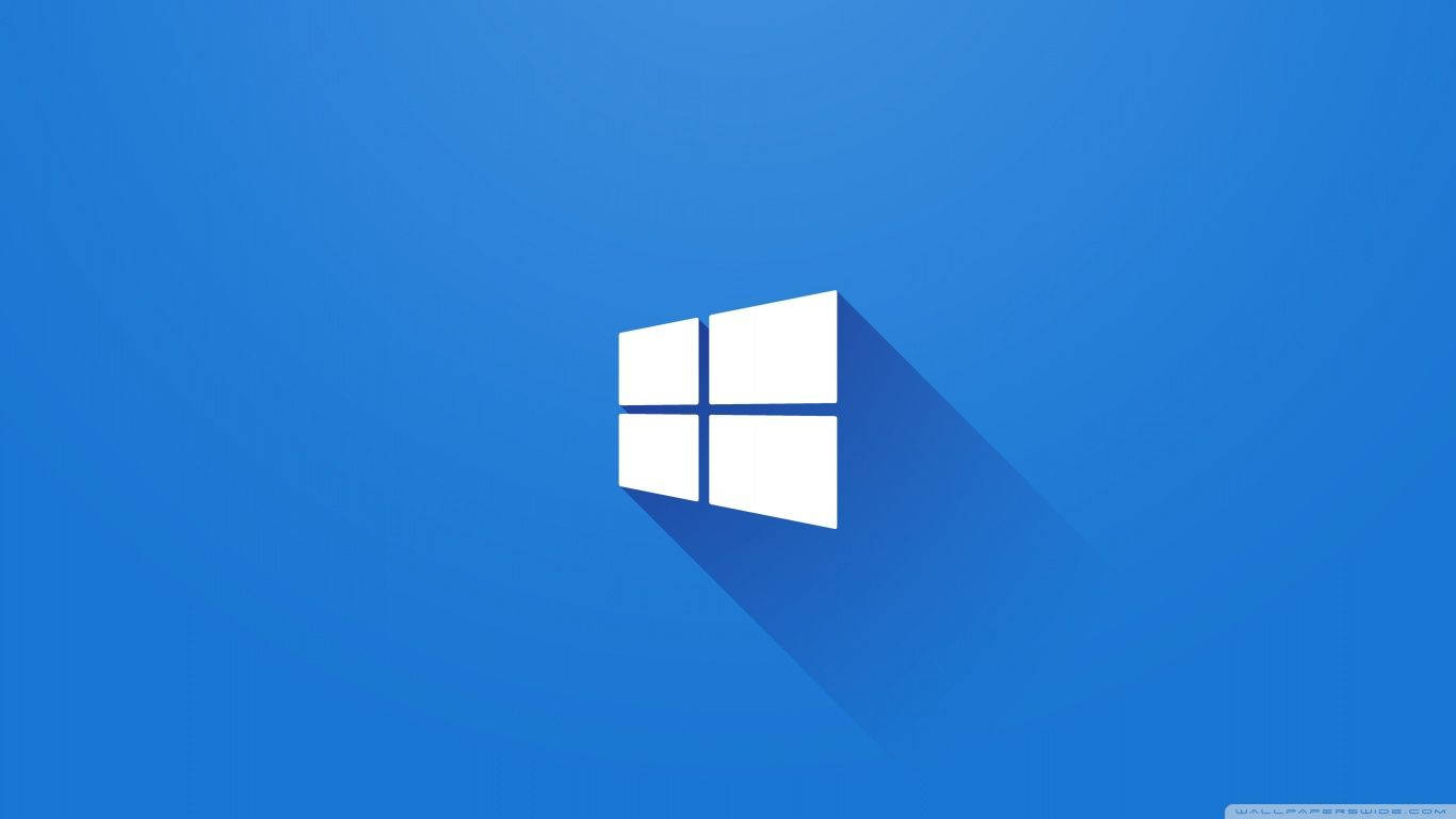 Windows 10 桌布 壁紙 — 白色Windows標誌在帶有微妙漸層的純藍色背景上投下長長的陰影。