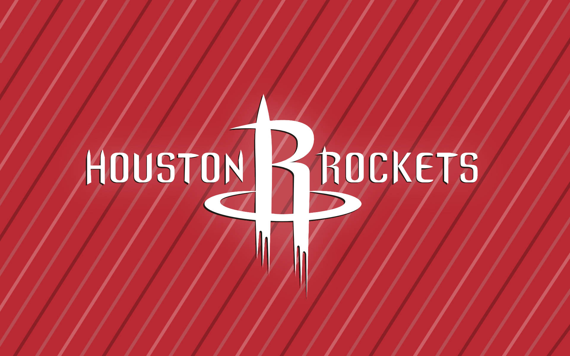 Houston Rockets 桌布 壁紙 — 白色休士頓火箭隊標誌居中於帶有對角線條紋的鮮紅色背景上。
