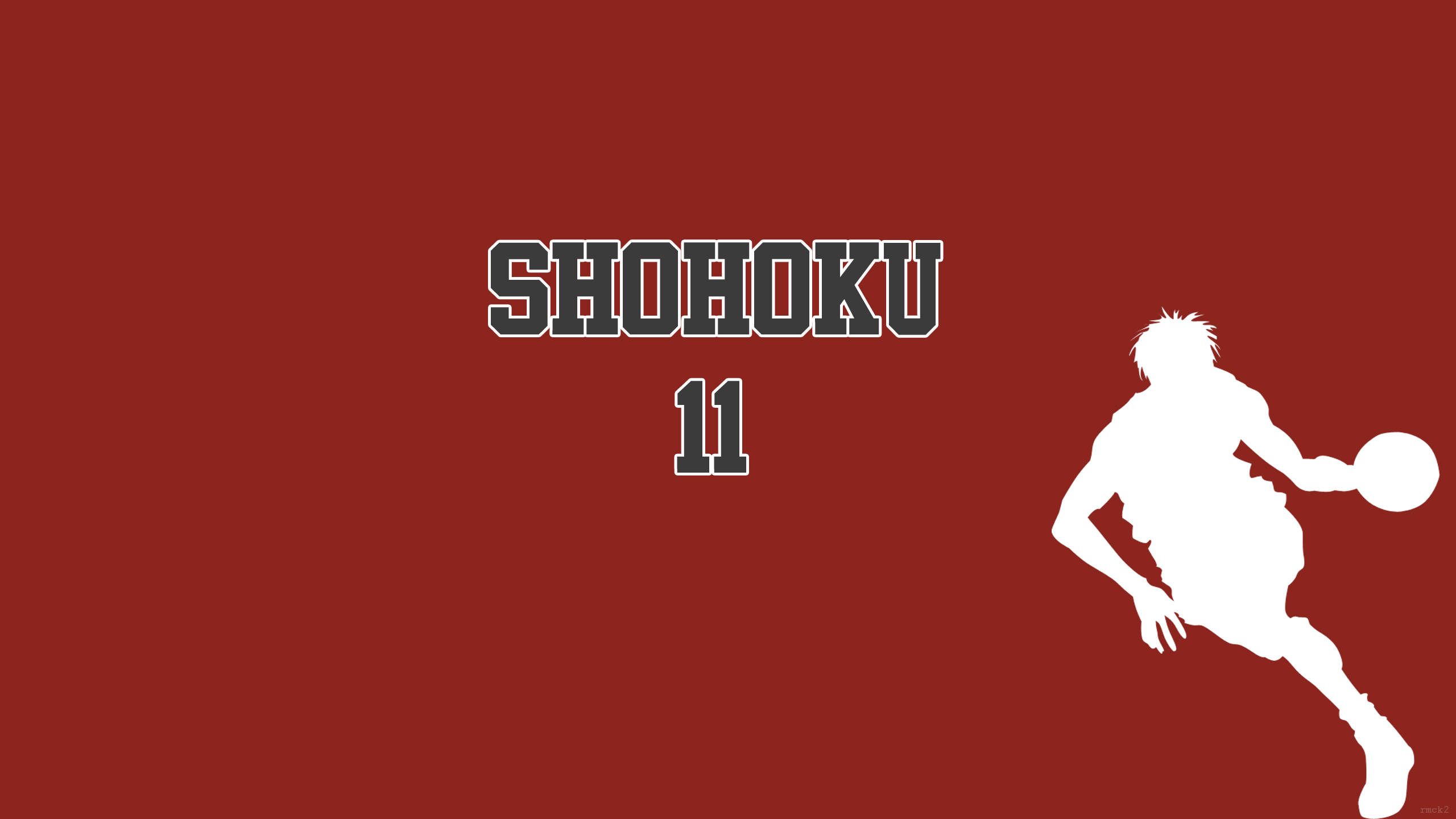 Slam 桌布 壁紙 — 白色剪影，籃球運動員在純紅色背景上運球，帶有「SHOHOKU 11」文字。