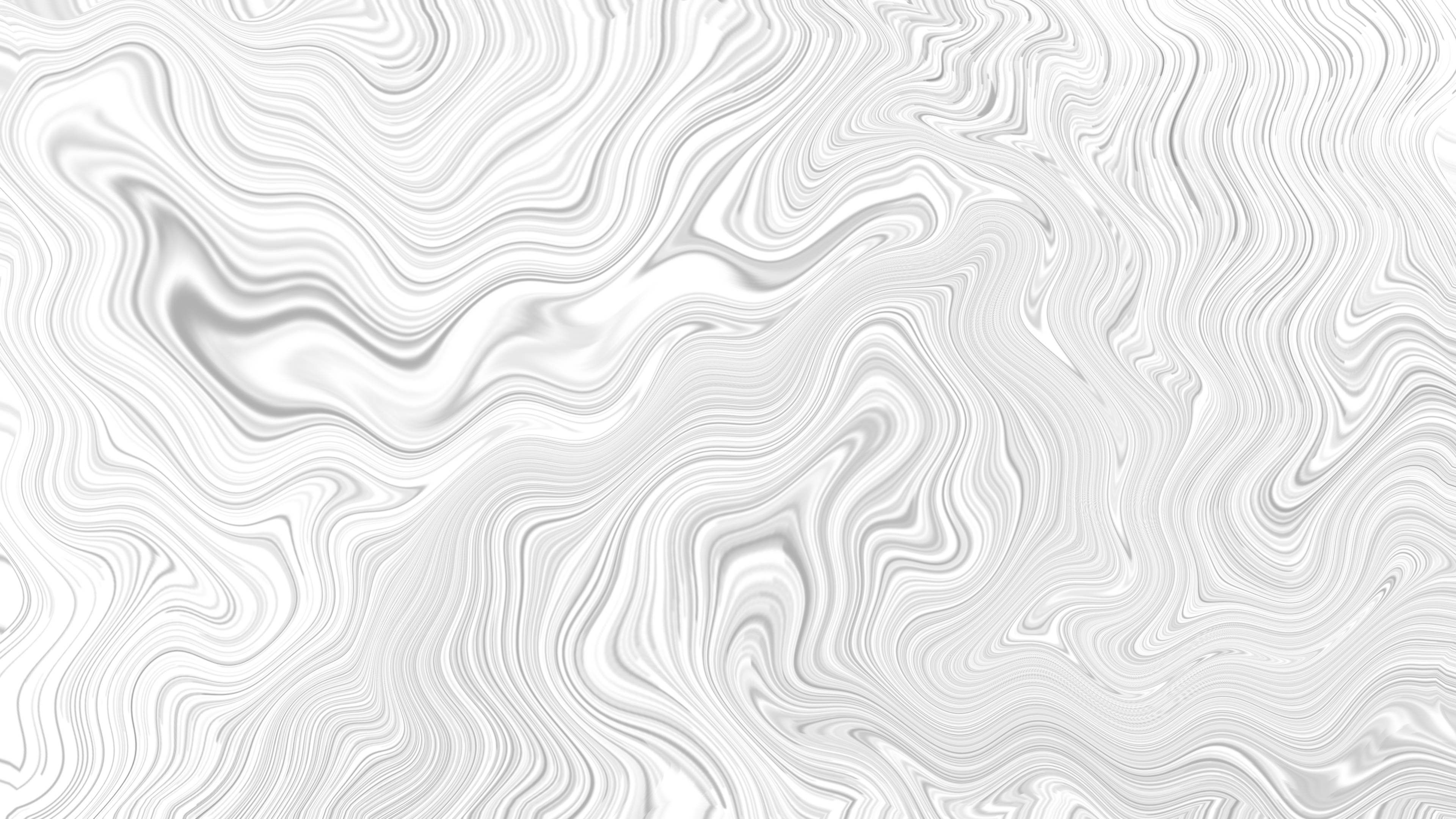White HD 桌布 壁紙 — 白色和淺灰色波浪線條形成的流動抽象圖案，營造出光滑的大理石紋理。