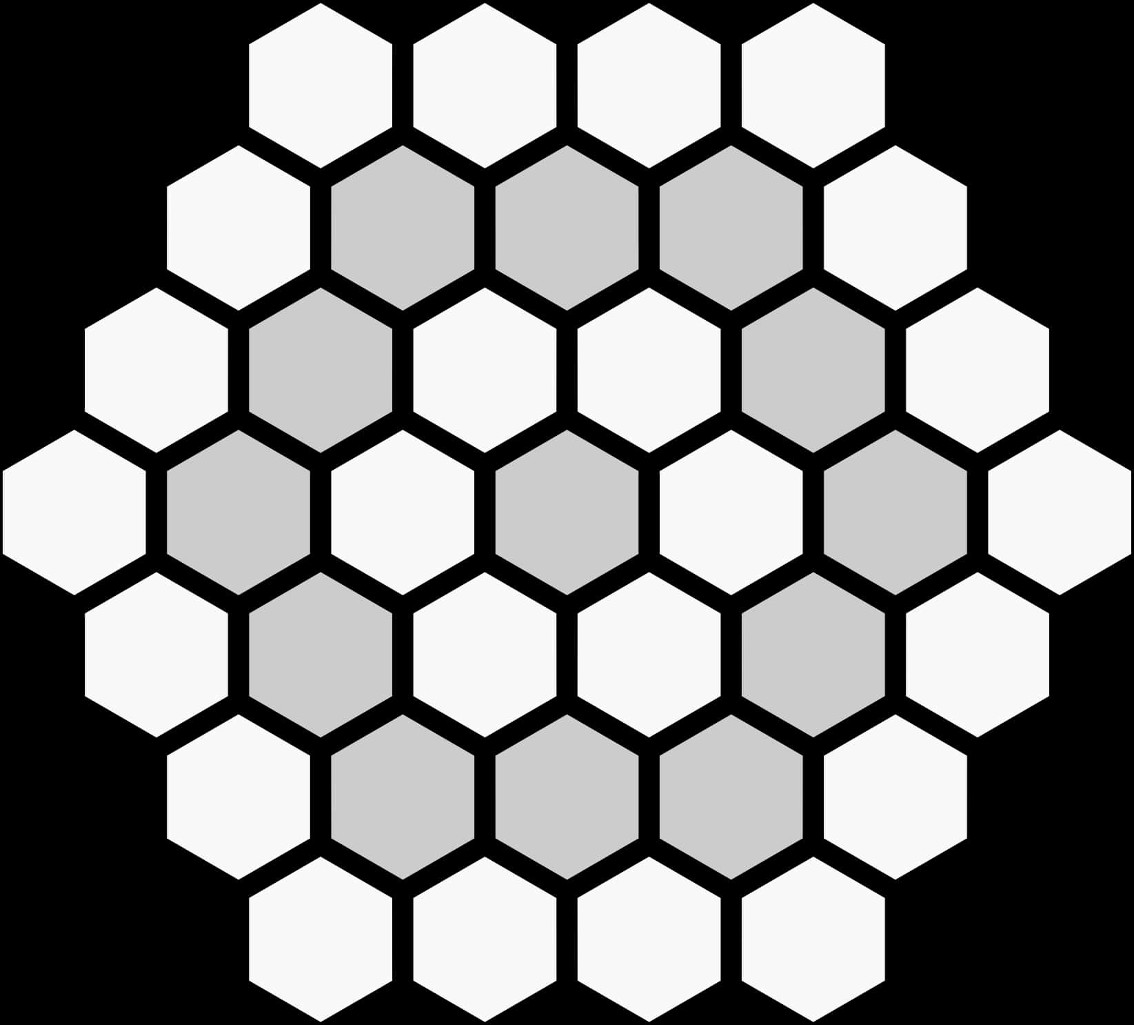 Geometric Shapes 桌布 壁紙 — 白色和灰色六邊形以放射狀簇排列在黑色背景上的幾何圖案。