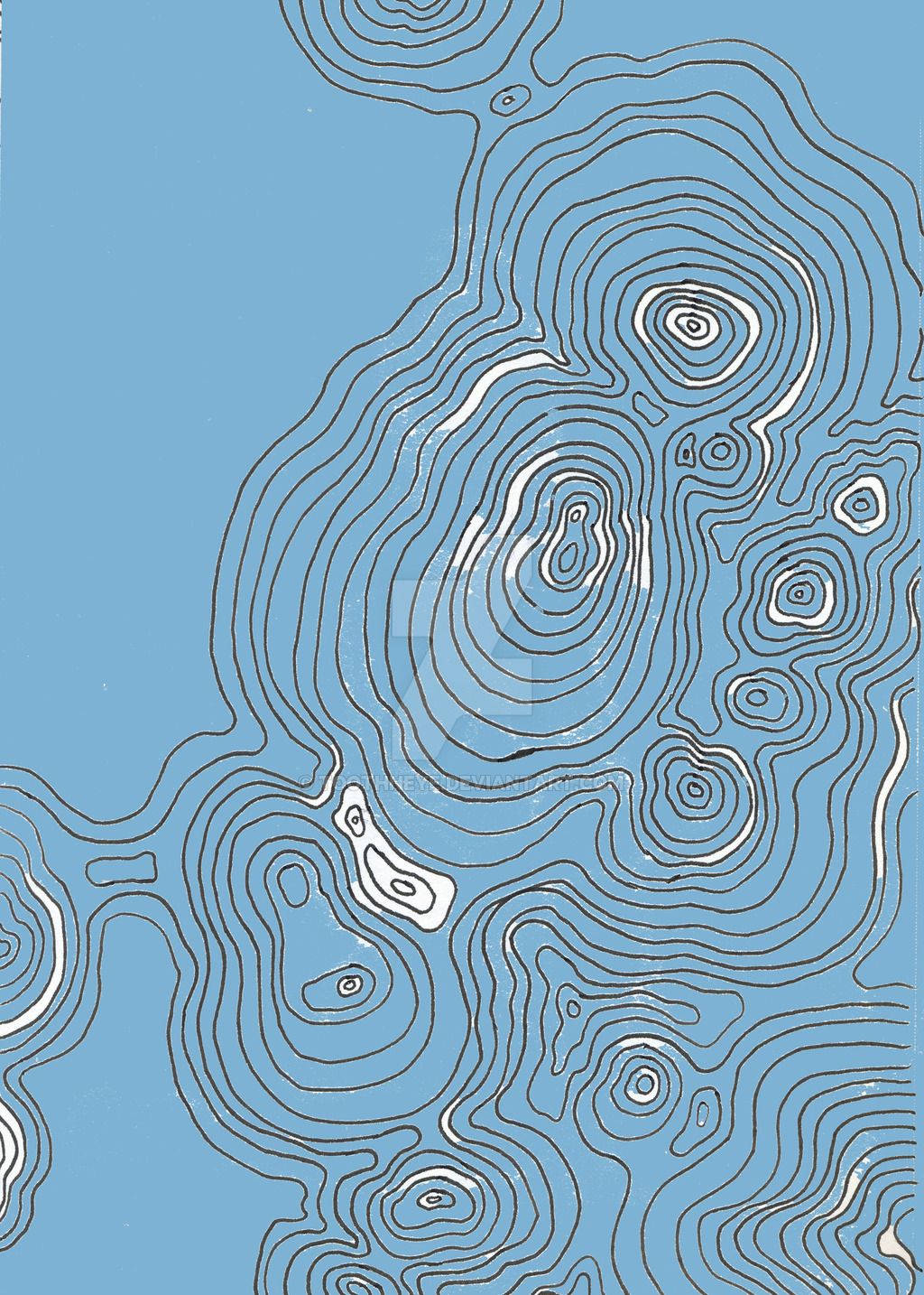 Topography 桌布 壁紙 — 白色和灰色的抽象地形圖線條在柔和的藍色背景上旋轉。
