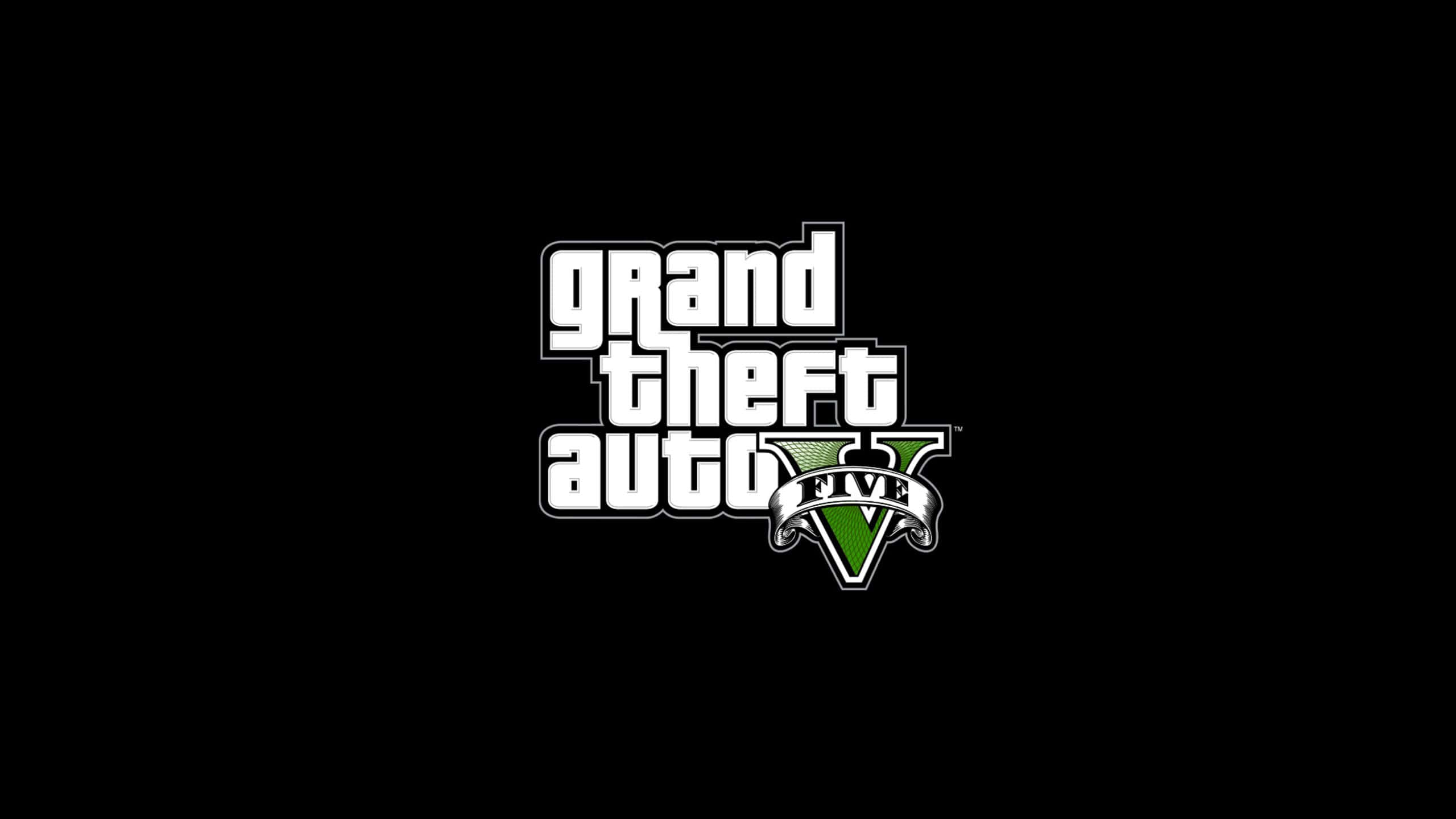 Grand Theft Auto V 桌布 壁紙 — 白色和綠色的 Grand Theft Auto V 標誌居中顯示在純黑色背景上。