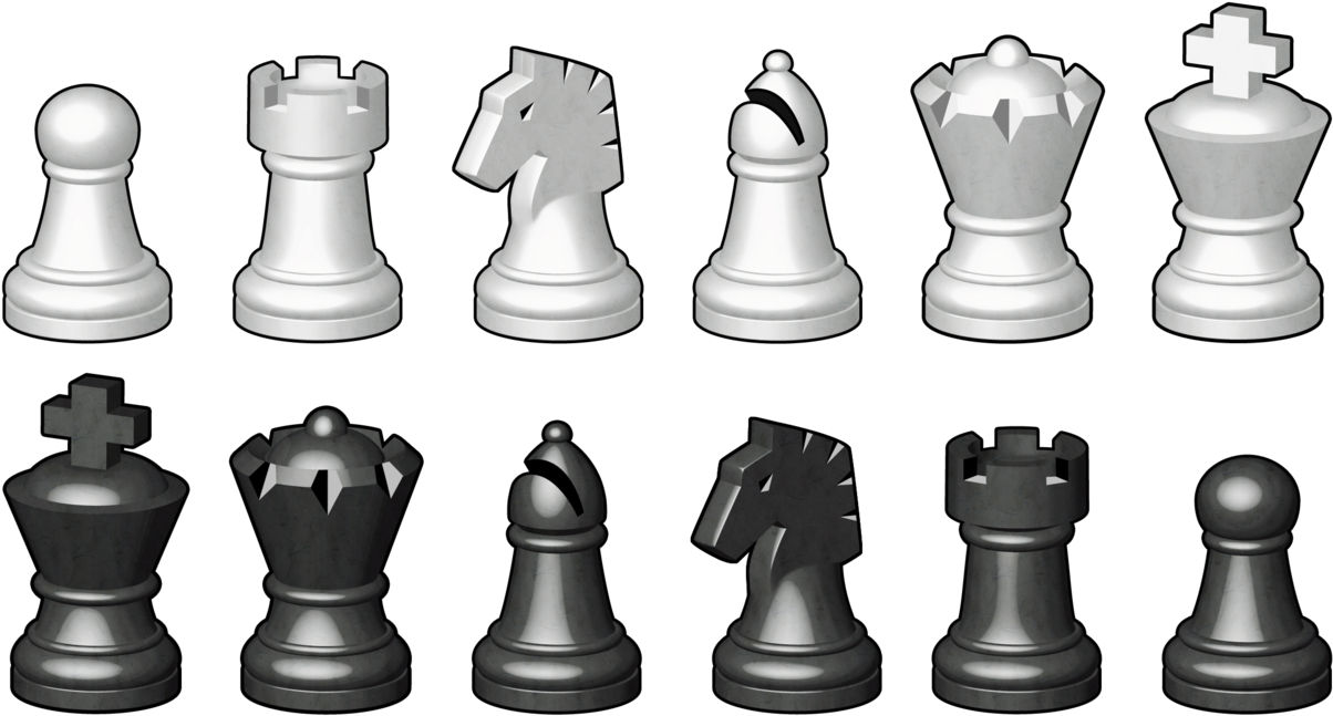 西洋棋 桌布 壁紙 — 白色和黑色的西洋棋棋子排列成兩行，背景為純黑色，帶有戲劇性的燈光效果。