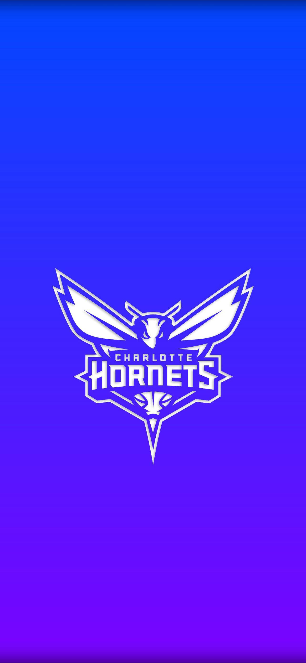 Hornets 桌布 壁紙 — 白色夏洛特黃蜂隊標誌居中於充滿活力的藍色到紫色漸變背景上。