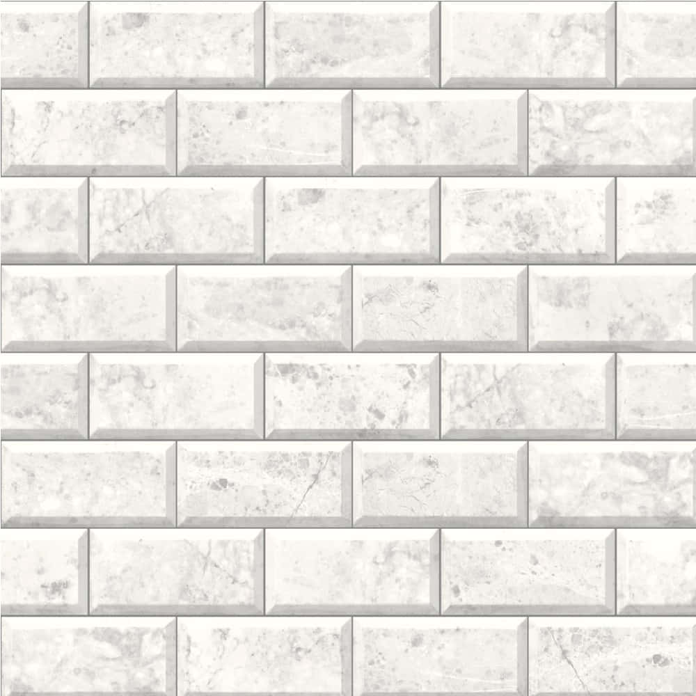 Tile 桌布 壁紙 — 白色大理石地鐵磚的無縫圖案，帶有細微的灰色紋理和凸起的邊緣。