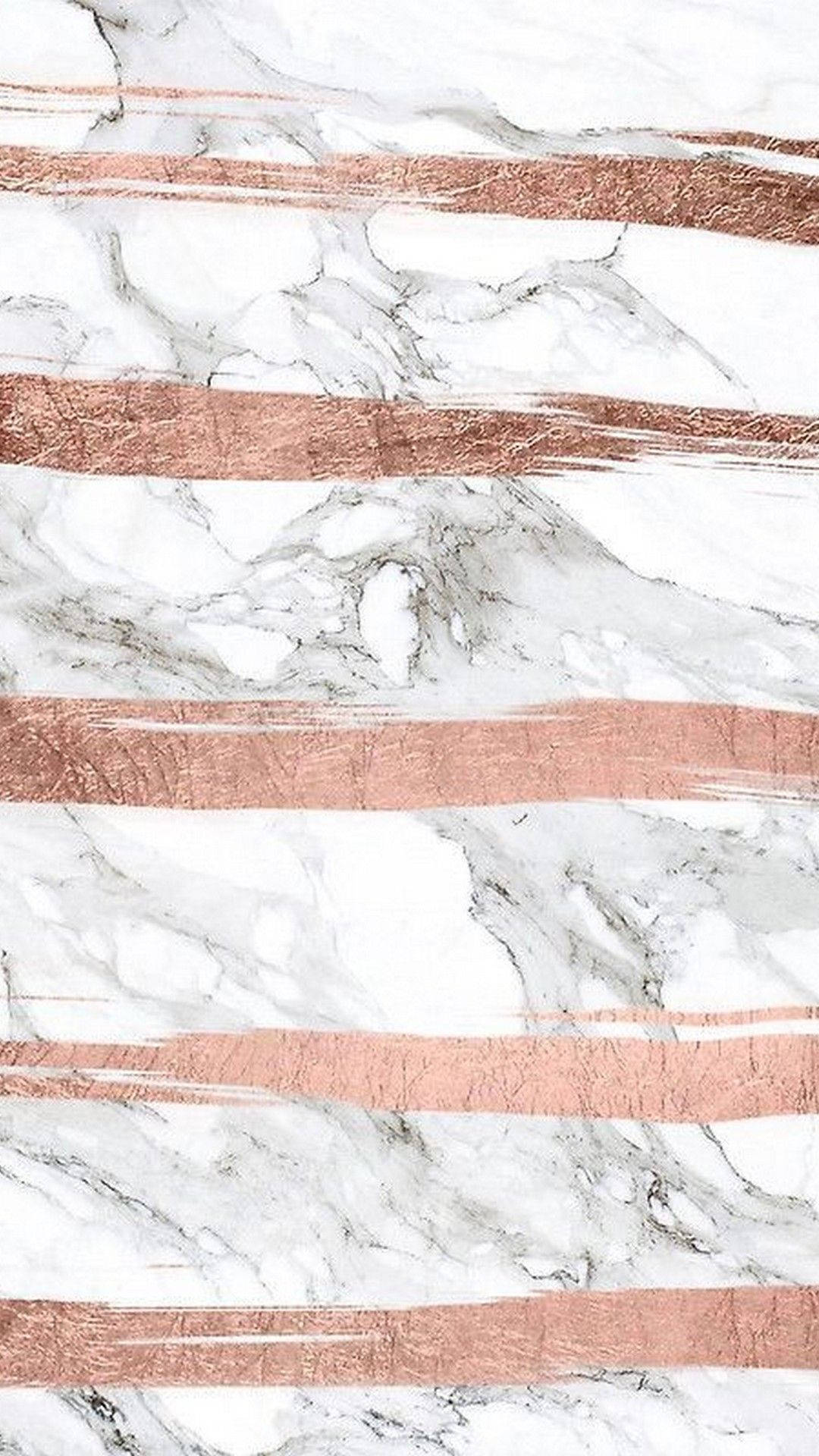 White Marble 桌布 壁紙 — 白色大理石帶有灰色紋理，並被紋理玫瑰金水平條紋交錯。