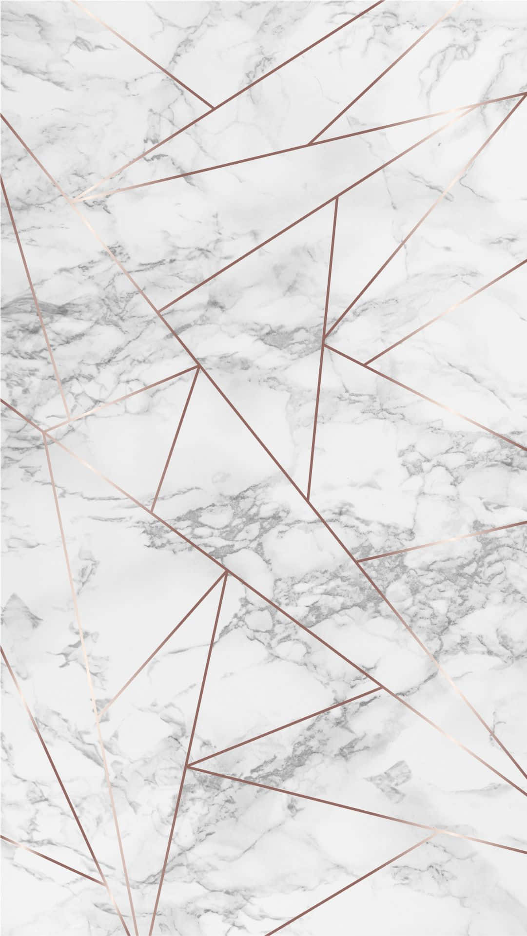 Marble Phone 桌布 壁紙 — 白色大理石帶灰色紋理，覆蓋玫瑰金幾何線條形成抽象三角形。
