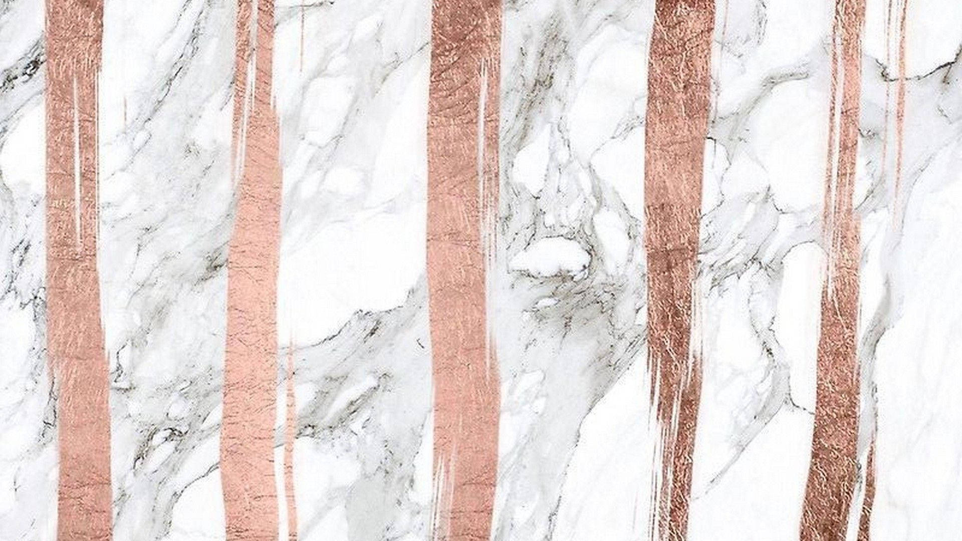 Aesthetic Marble 桌布 壁紙 — 白色大理石搭配優雅的玫瑰金垂直條紋，營造出奢華現代的抽象圖案。