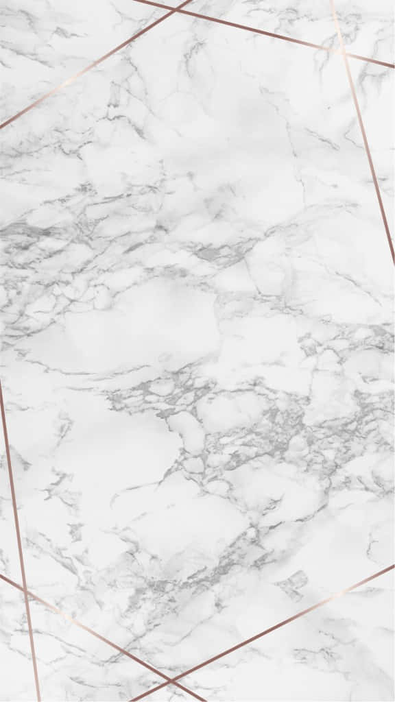 Marble Phone 桌布 壁紙 — 白色大理石表面帶有灰色紋理和玫瑰金幾何線條，營造出現代奢華質感。