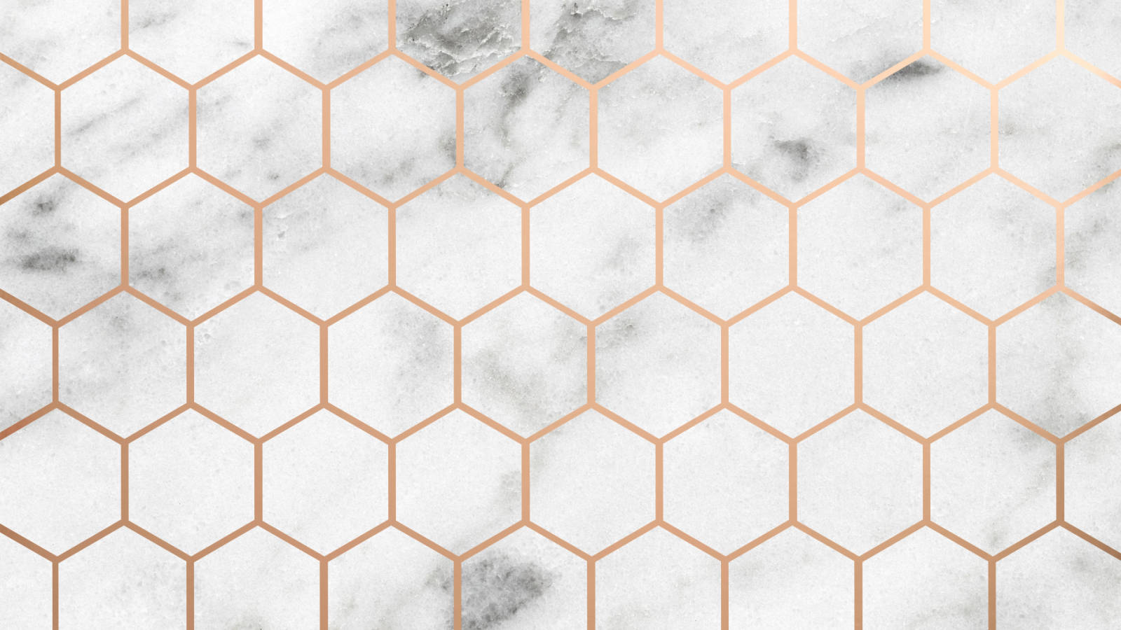 Marble Desktop 桌布 壁紙 — 白色大理石表面飾有玫瑰金六角形網格圖案，營造現代幾何優雅。