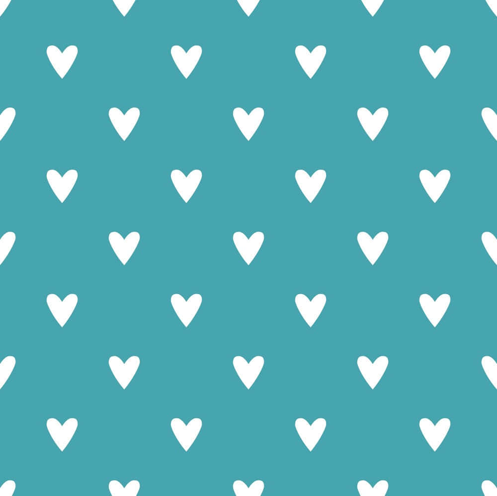 Pink Hearts 桌布 壁紙 — 白色心形在純色青綠色背景上以整齊的網格重複，營造出歡快的極簡圖案。