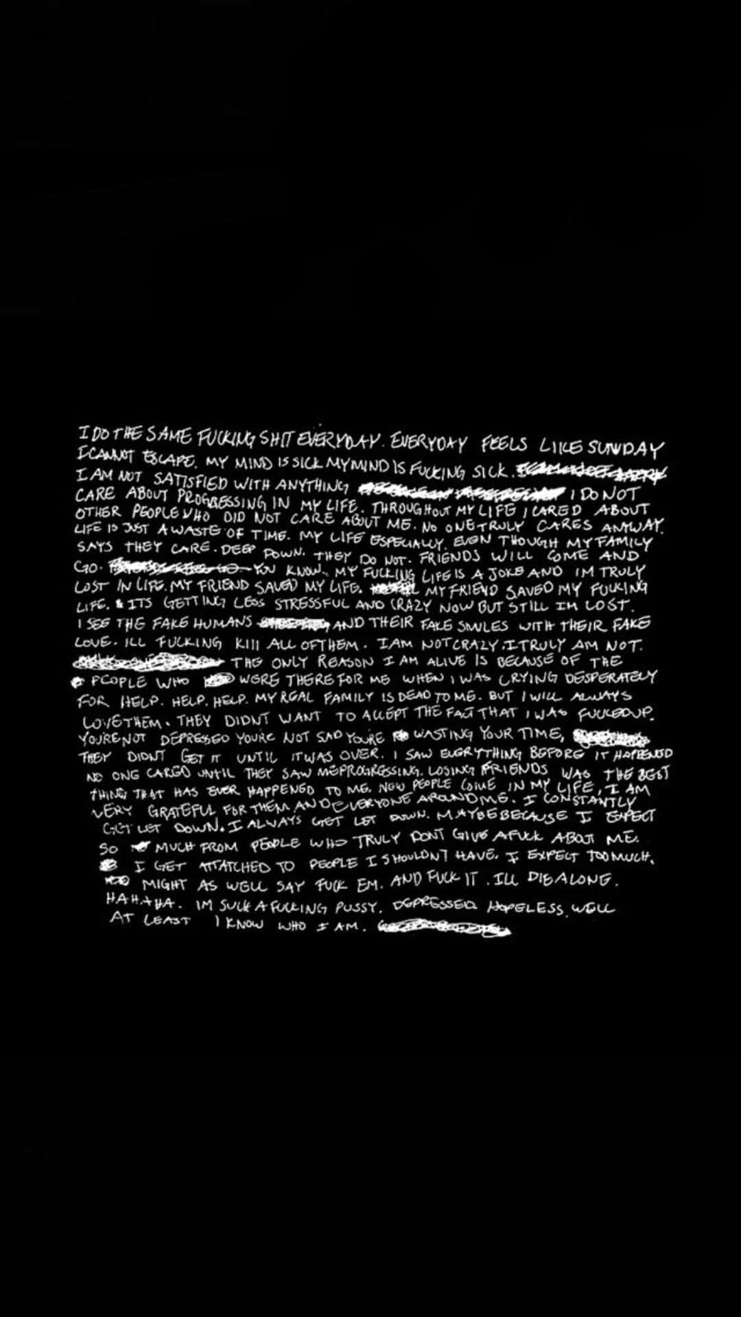 XXXTENTACION 桌布 壁紙 — 白色手寫憤怒文字在黑色背景上，表達沮喪和孤獨。