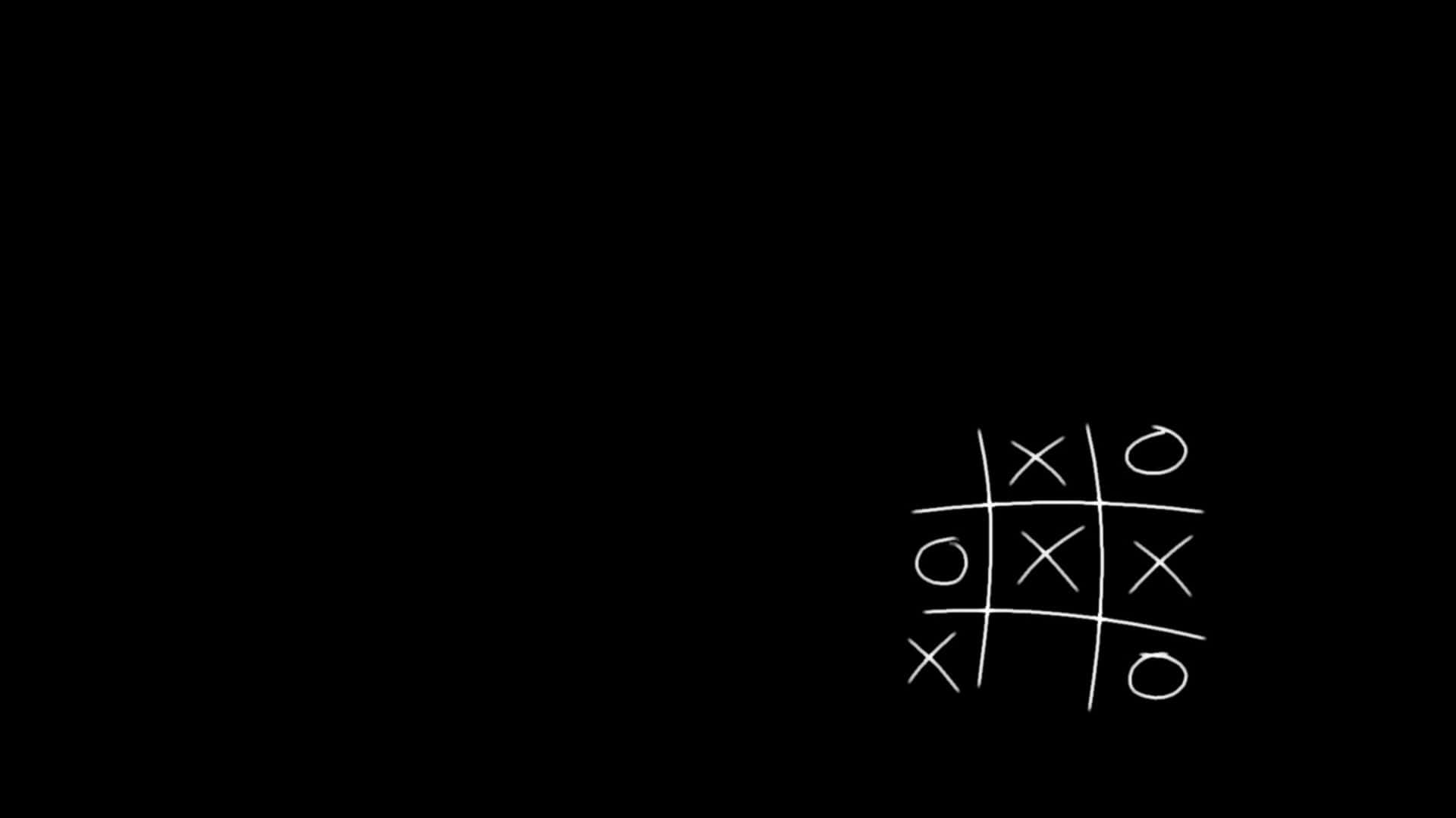 Tic Tac Toe 桌布 壁紙 — 白色手繪井字棋網格，帶有X和O，背景為純黑色。