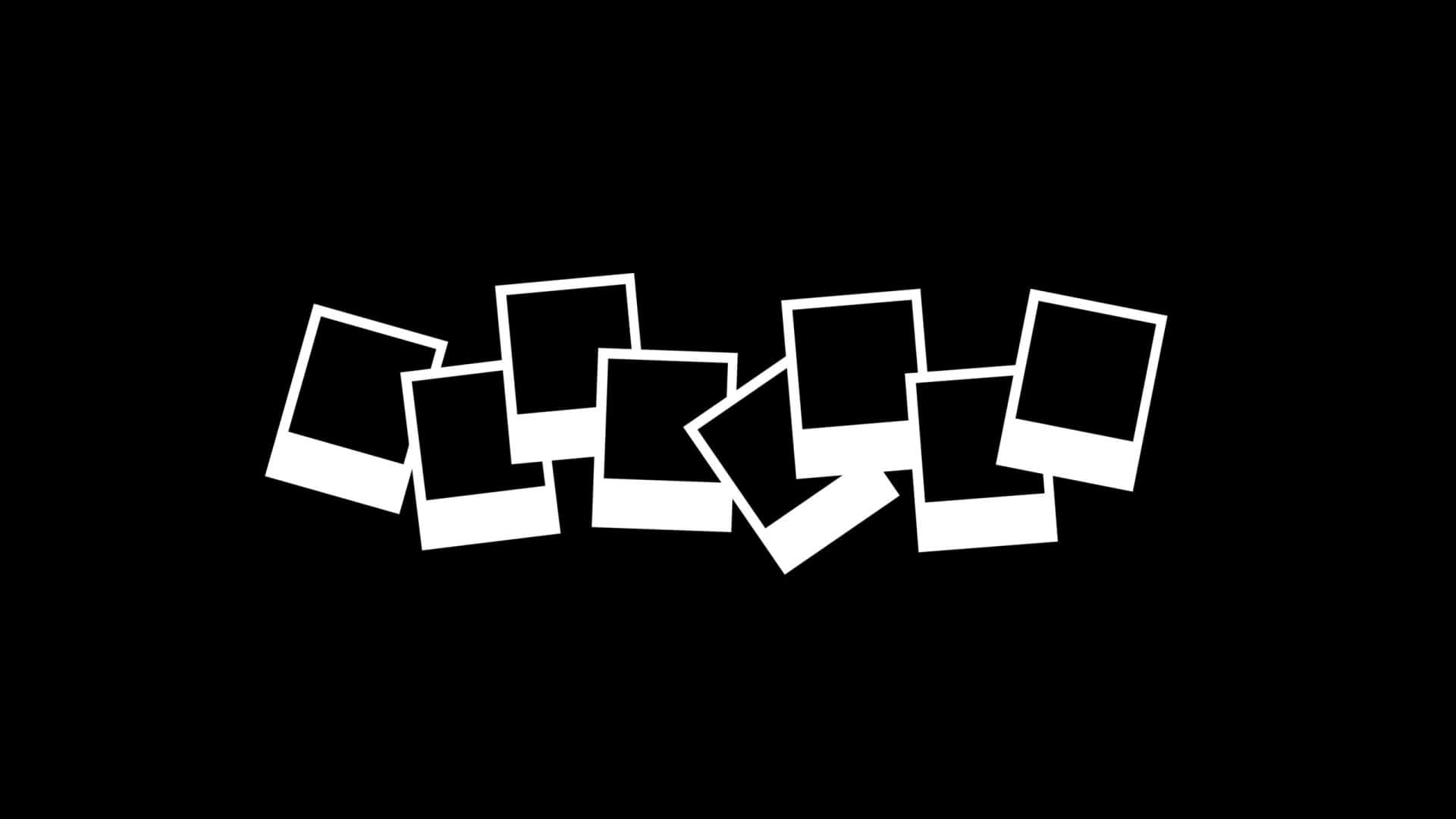 Aesthetic Black 桌布 壁紙 — 白色拍立得相框圖示散落在純黑色背景上。