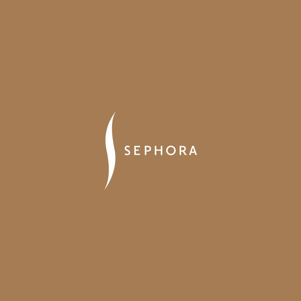 Sephora 桌布 壁紙 — 白色文字和弧形標誌的Sephora標誌，在純棕色背景上。