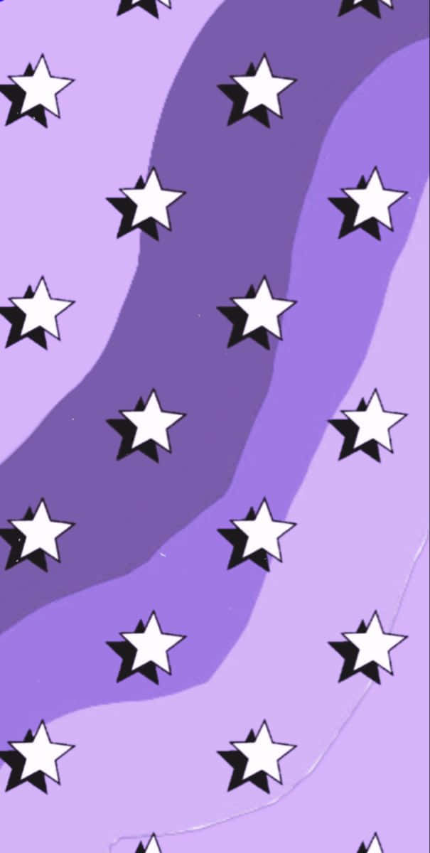 Purple Star 桌布 壁紙 — 白色星星帶有黑色輪廓，漂浮在紫色漸層背景上，形成風格化的數位圖案。