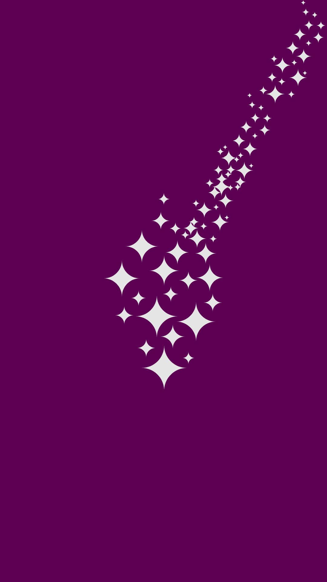 Purple Sparkle 桌布 壁紙 — 白色星爆形狀的對角線軌跡在純深紫色背景上向上延伸。