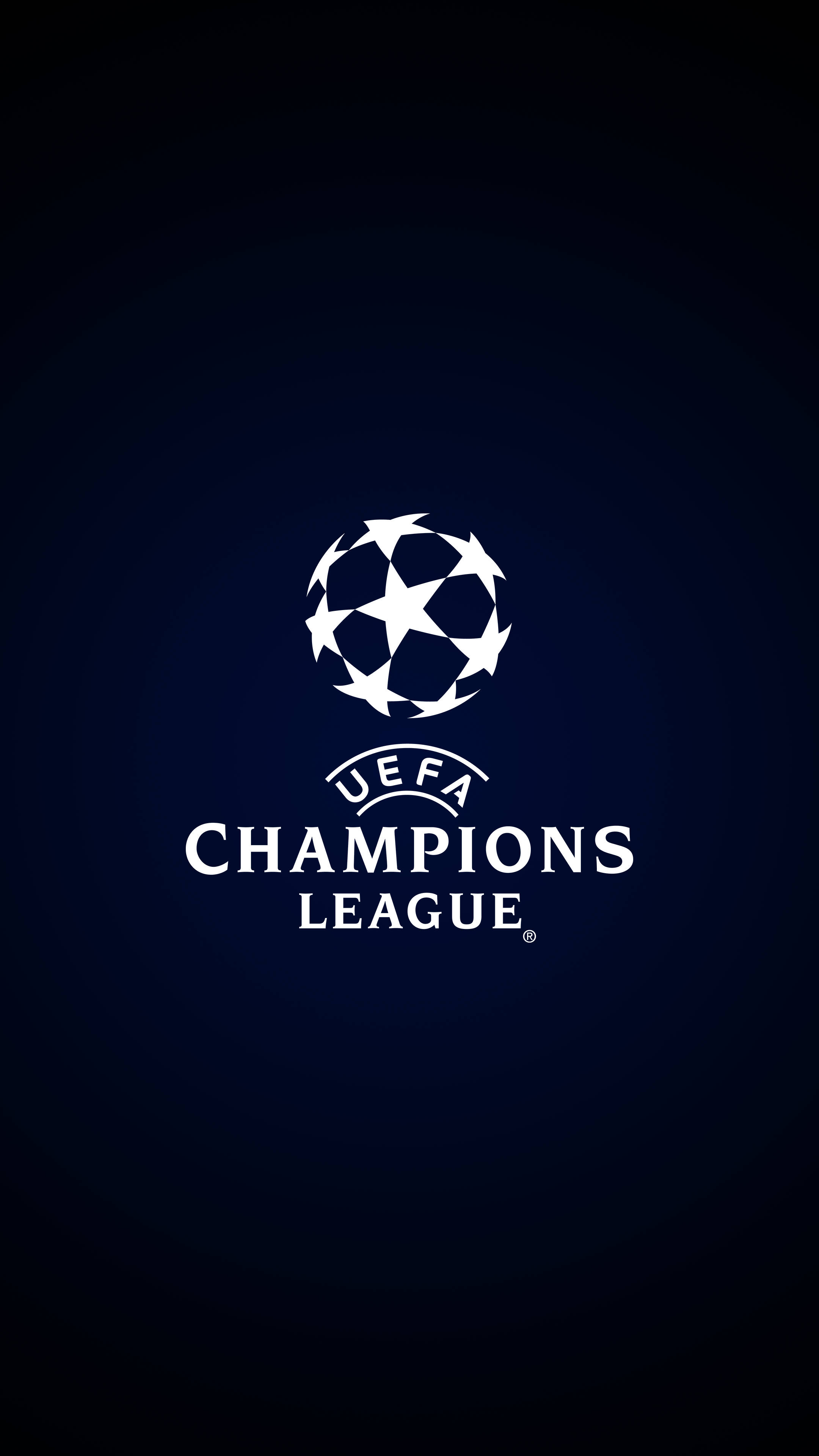 Champions League 桌布 壁紙 — 白色歐冠聯賽標誌居中於深藍色漸變背景上。