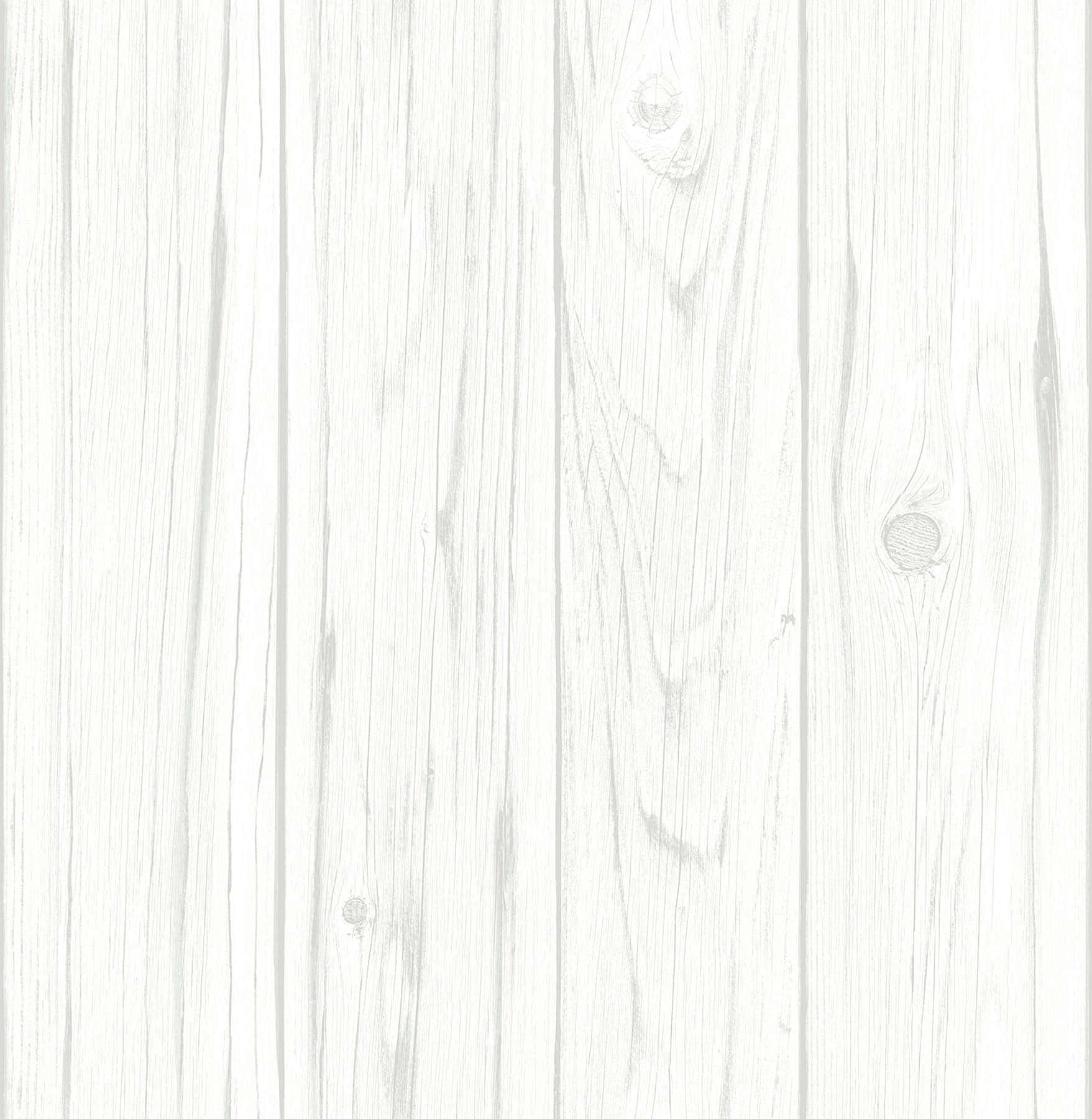 White Wood 桌布 壁紙 — 白色水洗木板帶有細微紋理和節疤，營造出乾淨簡約的質感。