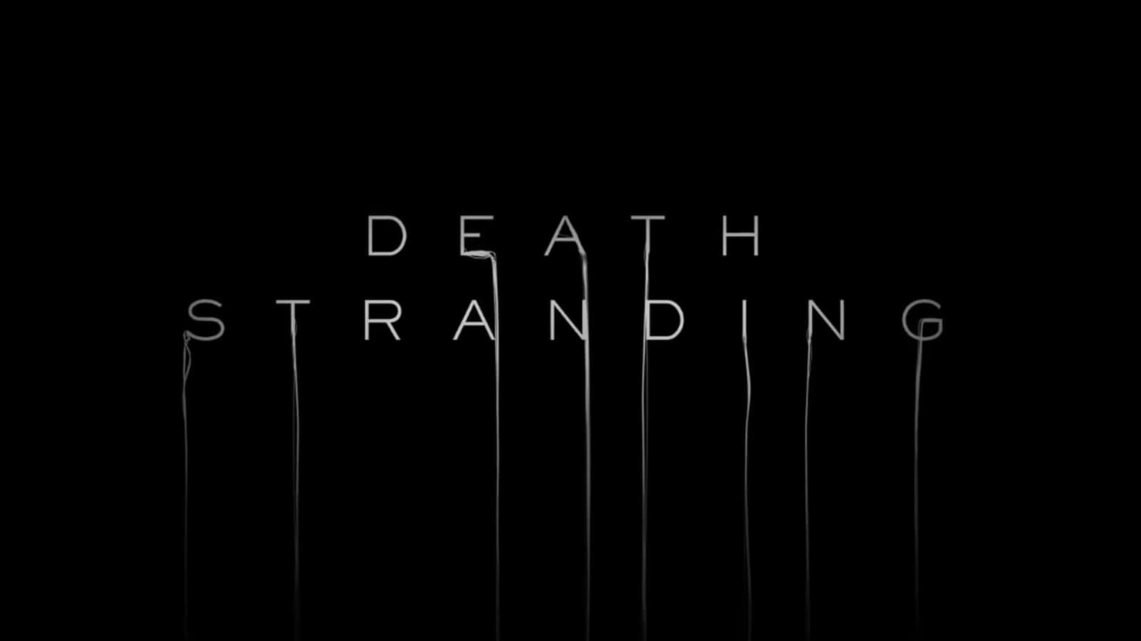 黑色背景上白色滴落文字寫著「DEATH STRANDING」。 — 死亡擱淺 GIF 壁紙