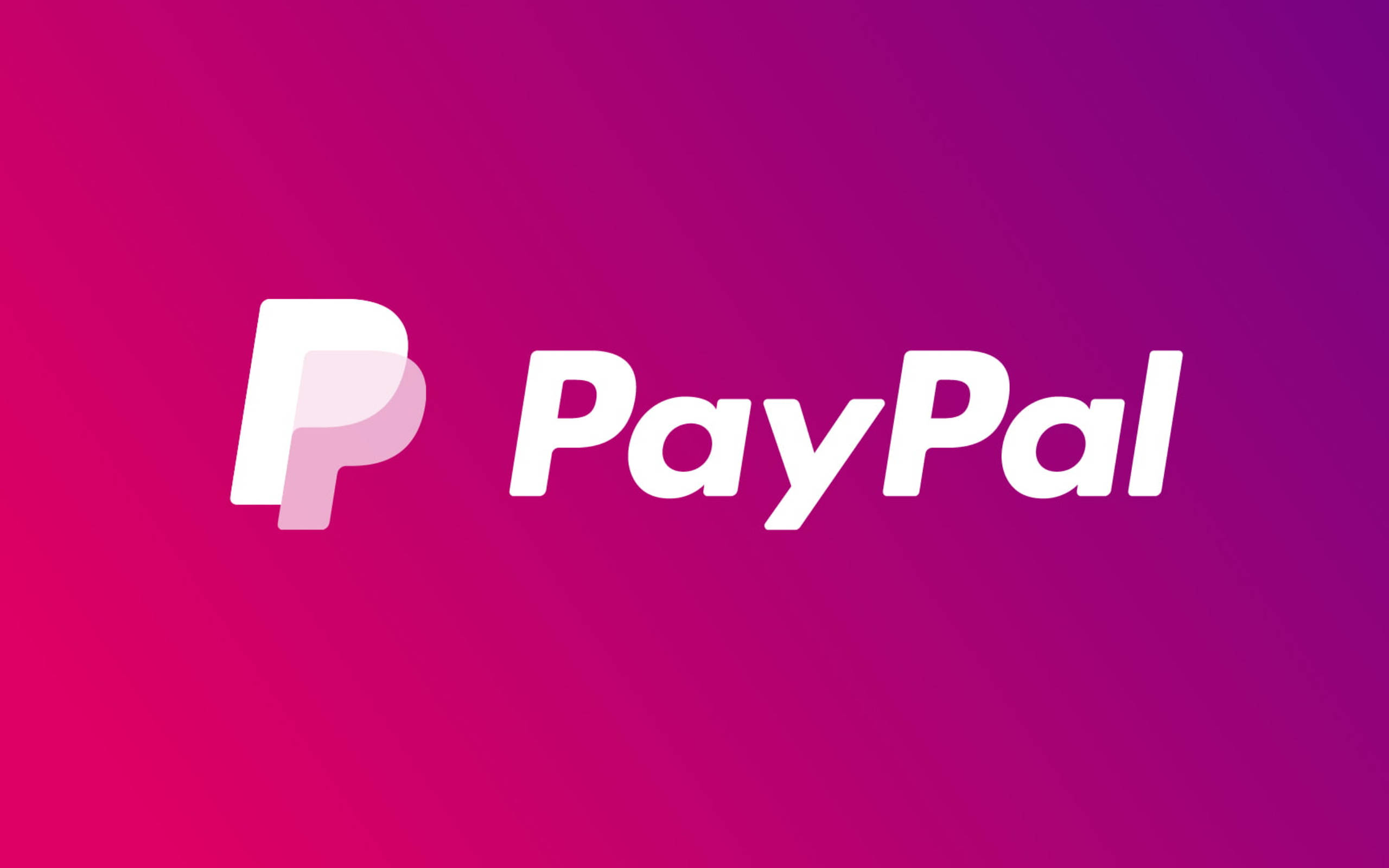 PayPal 桌布 壁紙 — 白色的PayPal標誌在充滿活力的粉紅到紫色漸變背景上脫穎而出。