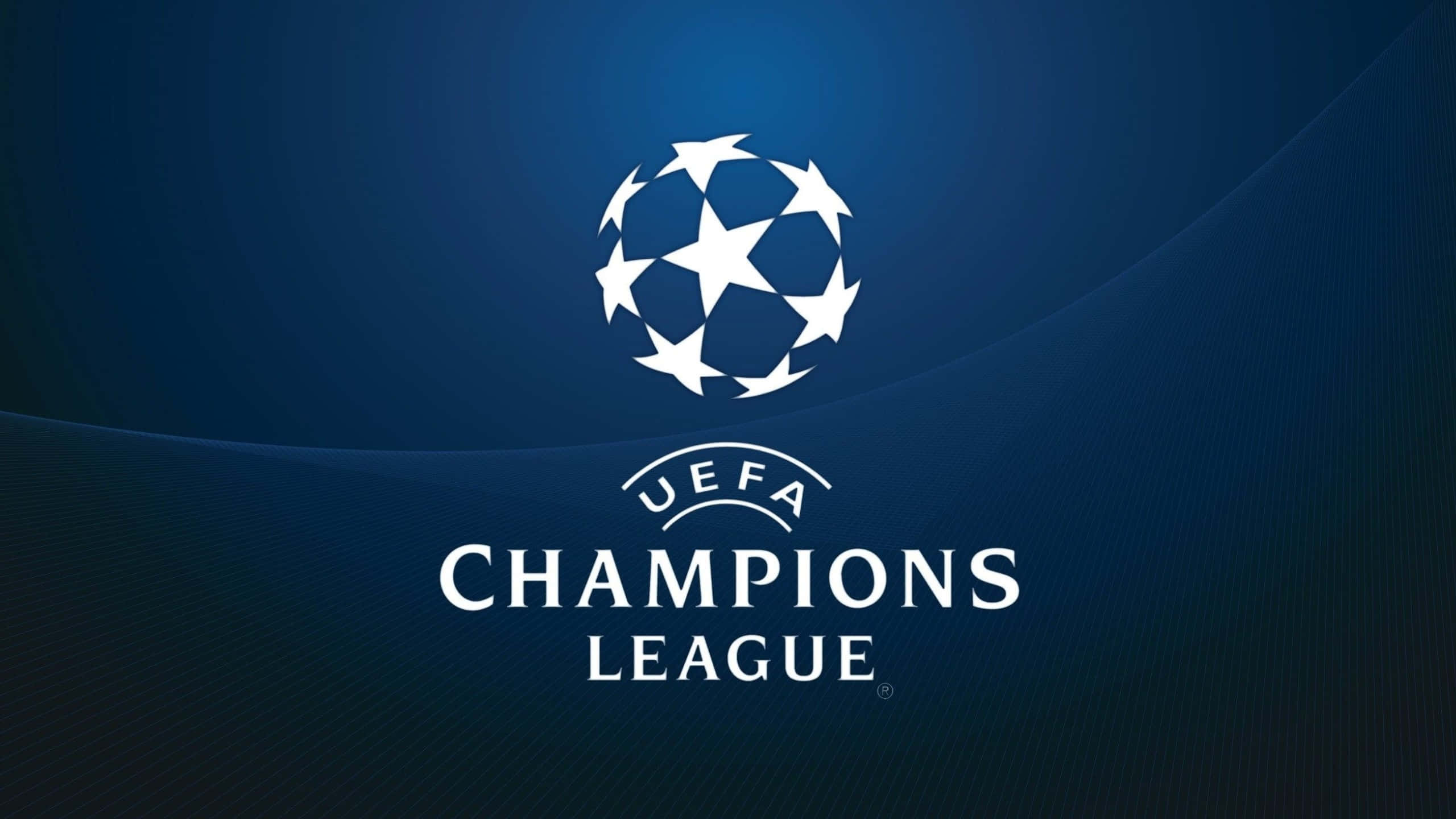 Champions League 桌布 壁紙 — 白色的UEFA Champions League標誌，搭配深藍色漸變背景，帶有微妙的波浪紋理。
