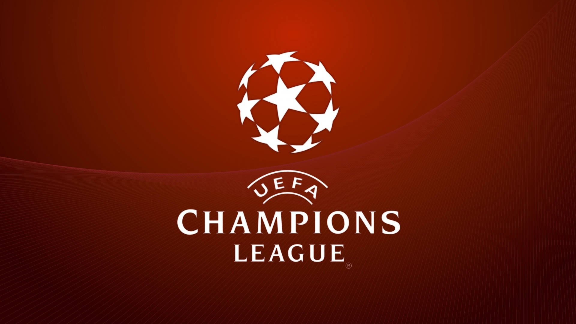 Uefa 桌布 壁紙 — 白色的UEFA歐冠聯賽標誌在豐富的紅色漸變背景上，帶有微妙的曲線，顯得格外突出。