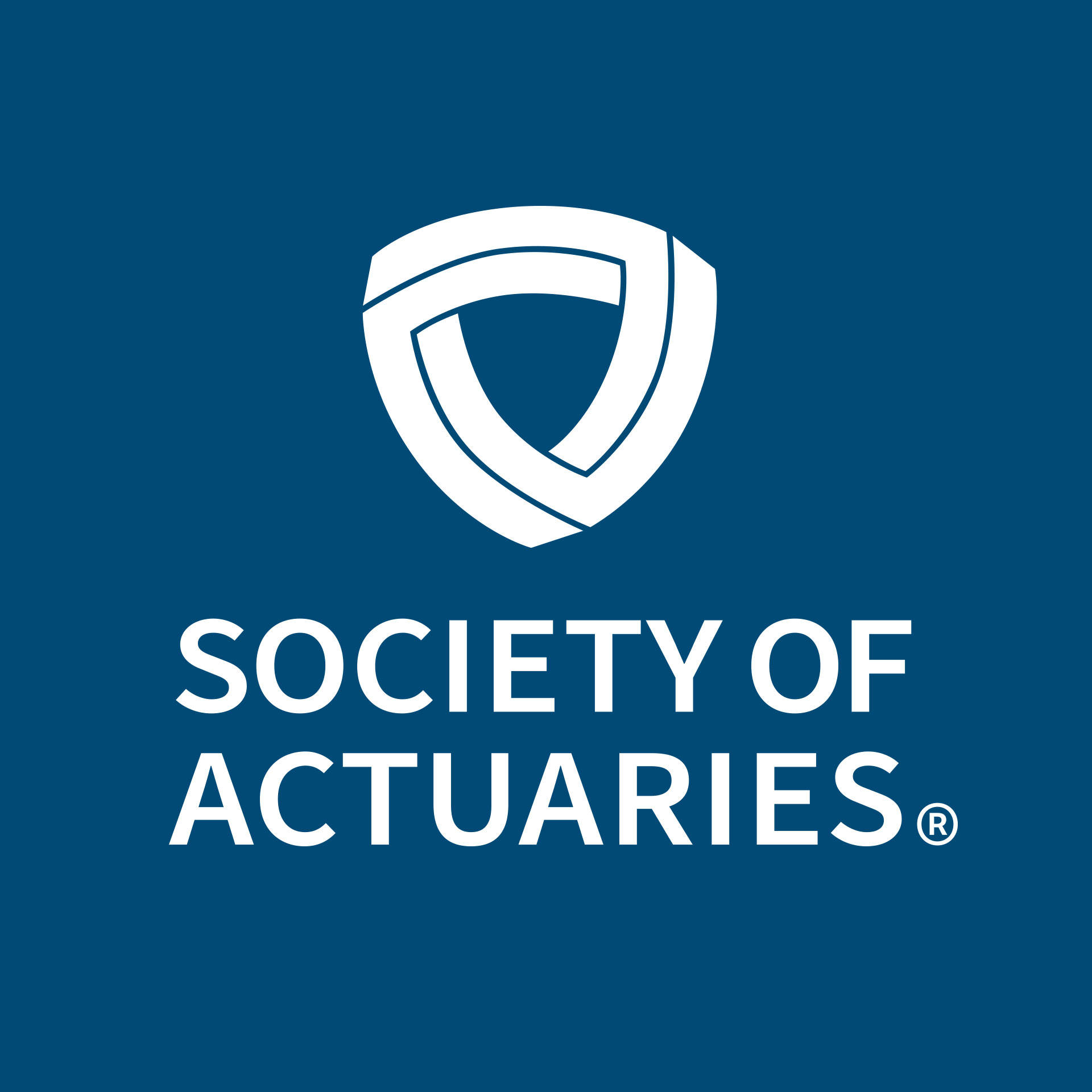 標誌 桌布 壁紙 — 白色盾牌標誌及文字 Society of Actuaries 在純藍色背景上。