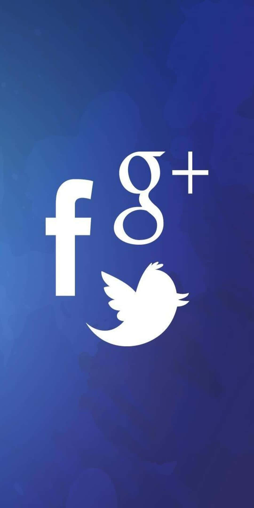 Social 桌布 壁紙 — 白色社交媒體圖示漂浮在帶有柔和模糊圓圈的漸變藍色背景上。